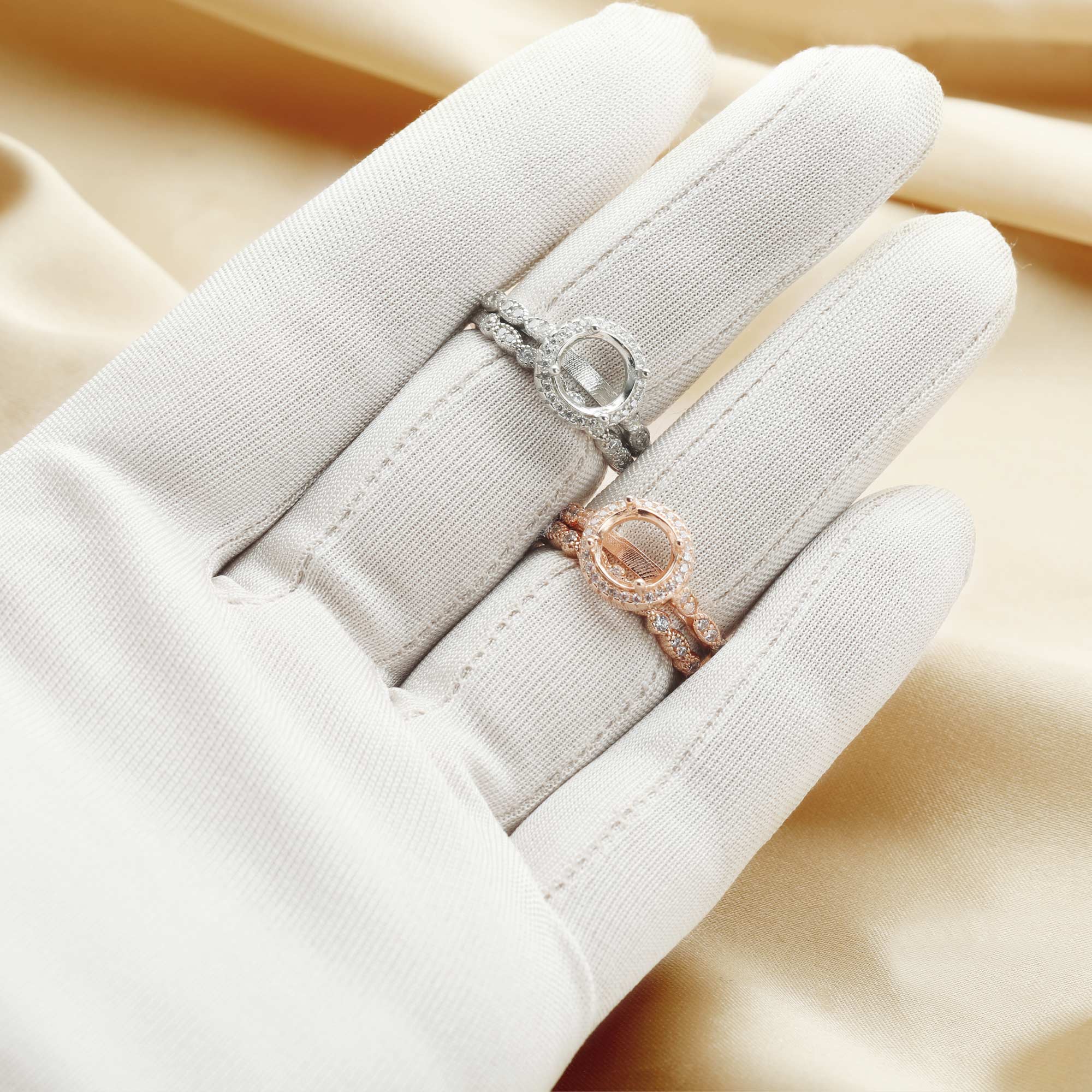 8MM Round Prong Ring Settings,Stackable Solid 925 Sterling Silver Rose Gold Plated Ring,Art Decor Bezel Band Stacker Ring,DIY Ring Set 1294504 - Click Image to Close