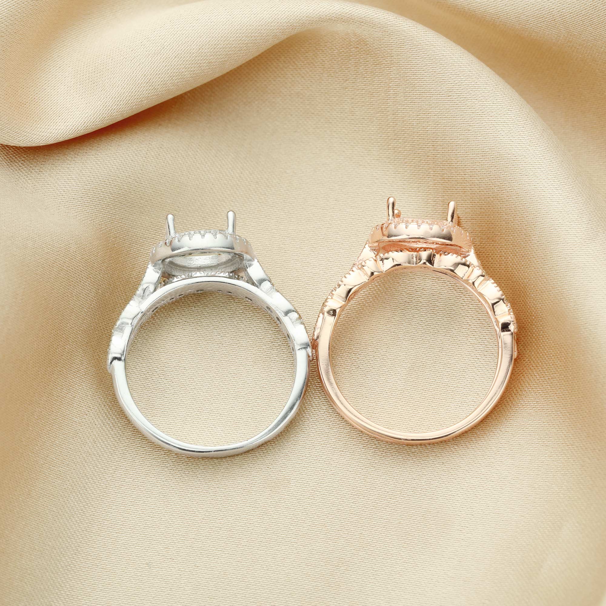 8MM Round Prong Ring Settings,Stackable Solid 925 Sterling Silver Rose Gold Plated Ring,Art Decor Bezel Band Stacker Ring,DIY Ring Set 1294504 - Click Image to Close