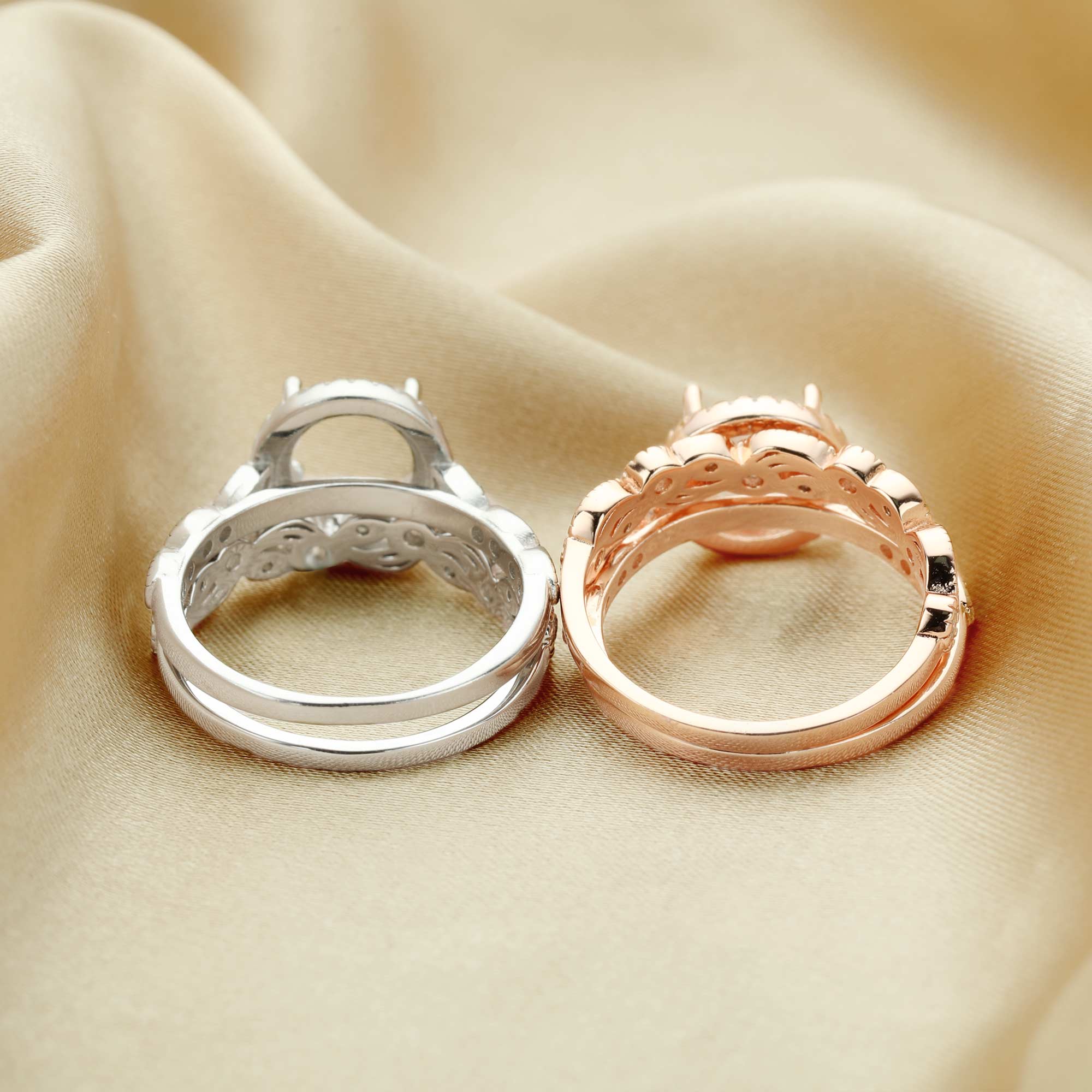 8MM Round Prong Ring Settings,Stackable Solid 925 Sterling Silver Ring,Rose Gold Plated Art Decor Bezel Band Stacker Ring,DIY Ring Set For Wedding 1294505 - Click Image to Close