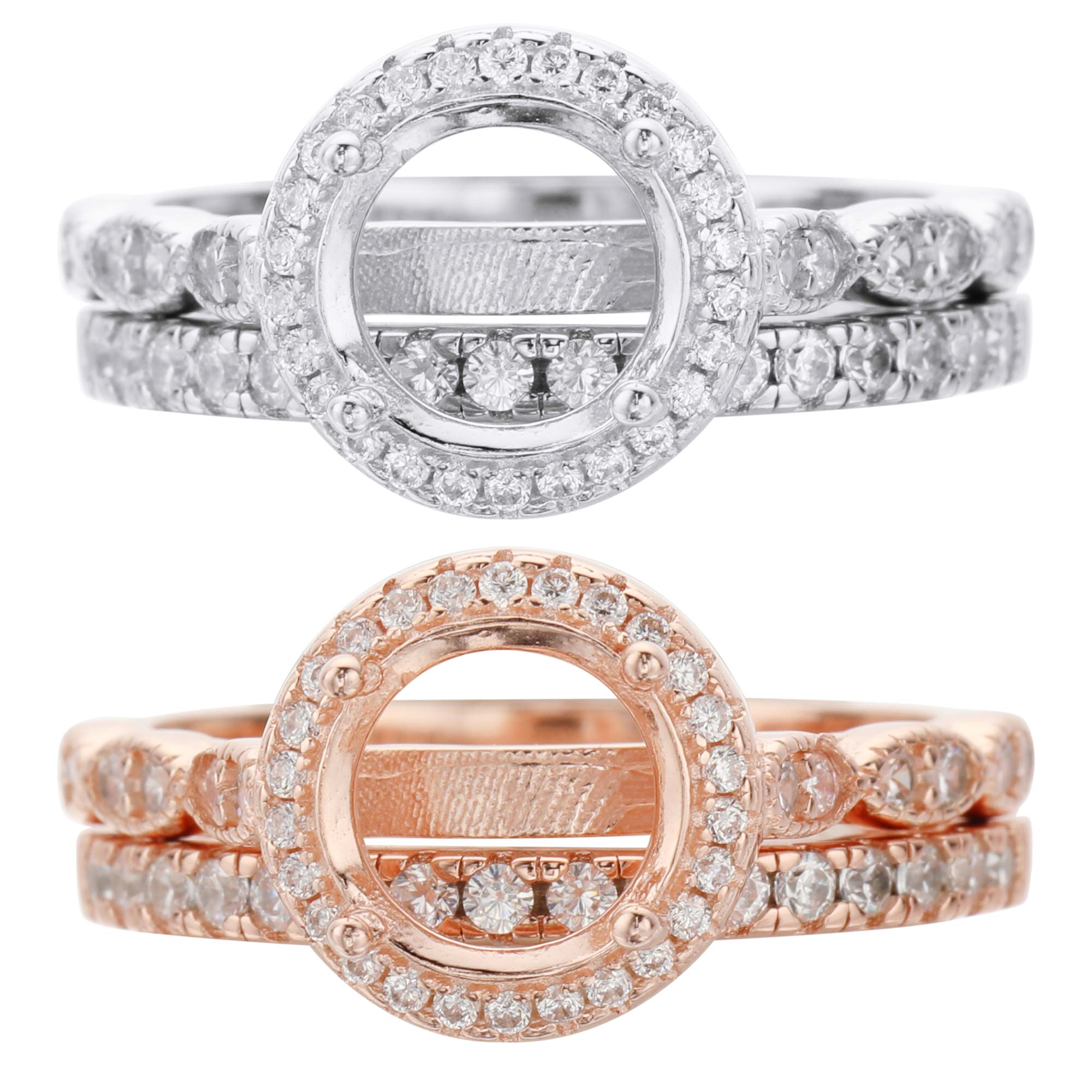 8MM Round Prong Ring Settings,Stackable Solid 925 Sterling Silver Ring,Rose Gold Plated Halo Bezel Band Stacker Ring Set,DIY Ring Set 1294506 - Click Image to Close