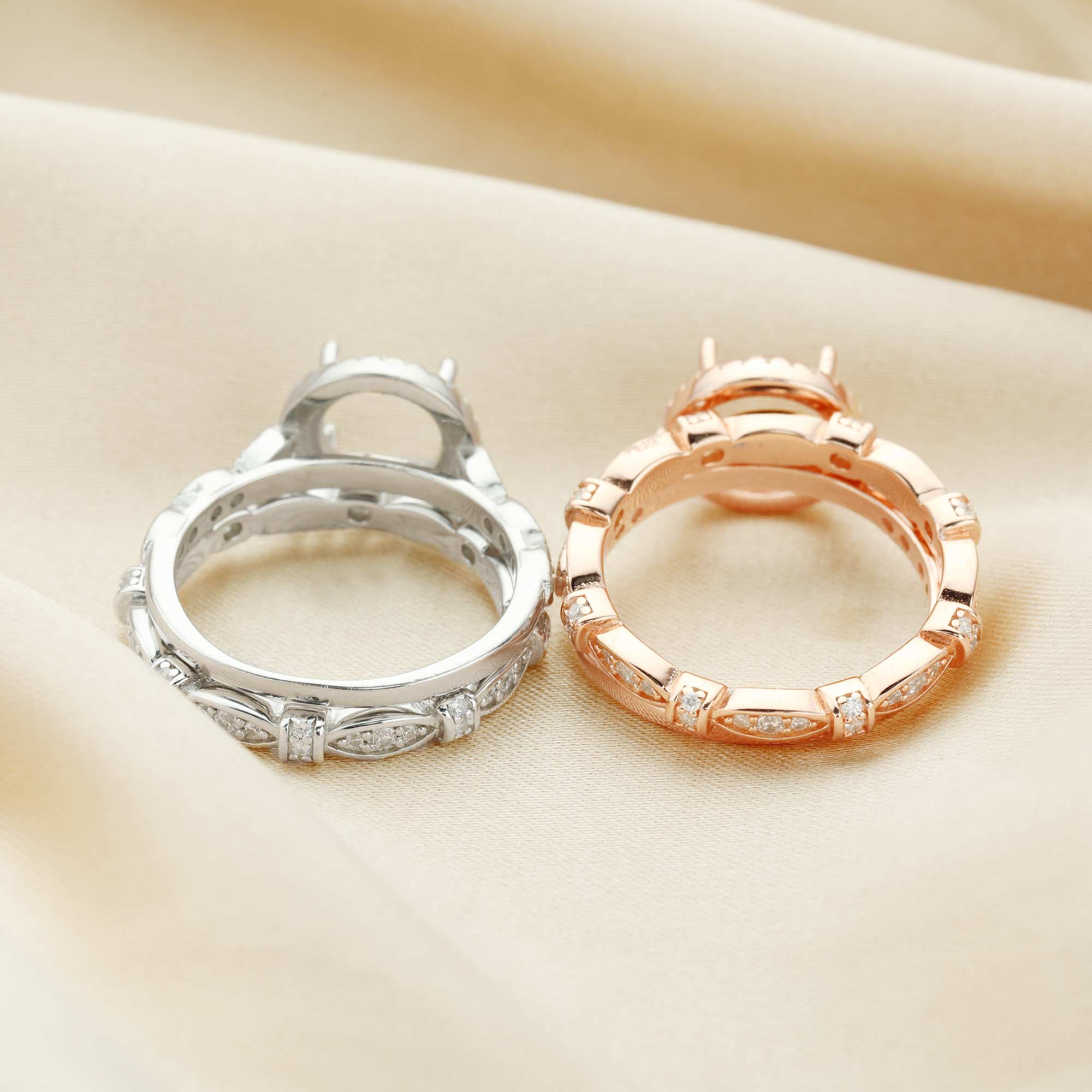 8MM Round Prong Ring Settings,Stackable Solid 925 Sterling Silver Ring,Rose Gold Plated Art Decor Ring Band Stacker Ring,DIY Ring Set 1294508 - Click Image to Close
