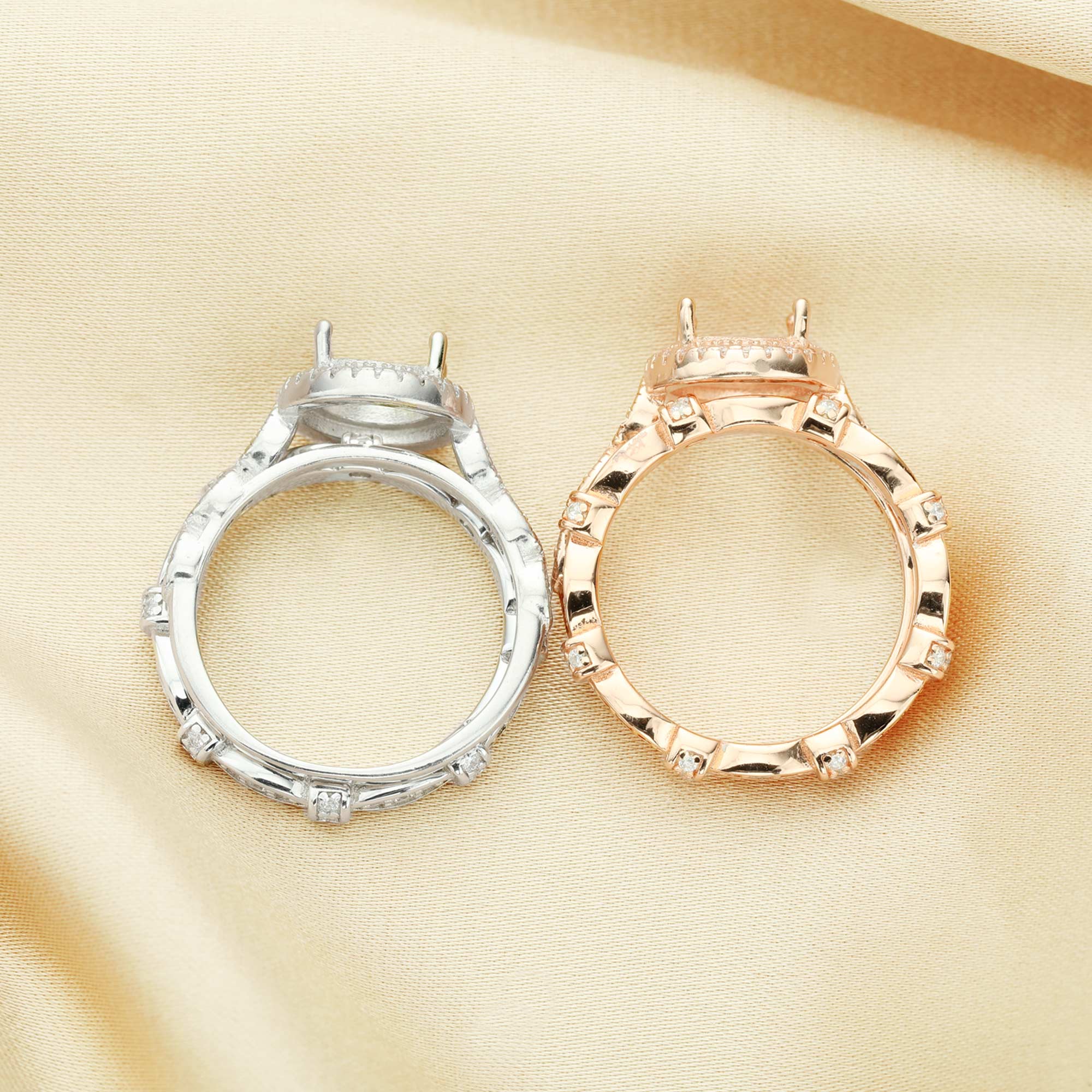 8MM Round Prong Ring Settings,Stackable Solid 925 Sterling Silver Ring,Rose Gold Plated Art Decor Ring Band Stacker Ring,DIY Ring Set 1294508 - Click Image to Close