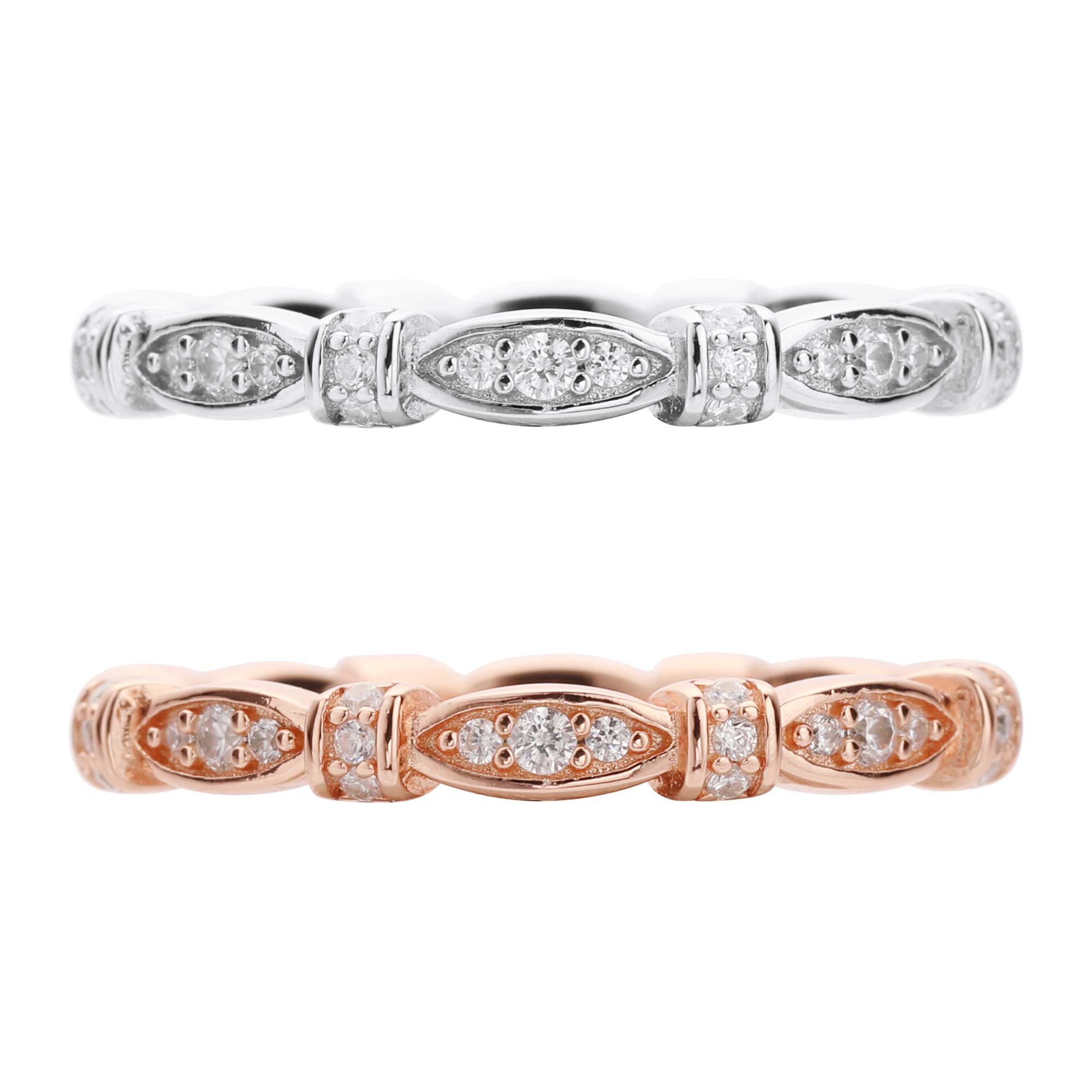 Art Deco Full Eternity Ring,Vintage Style Marquise Stackable Ring,Solid 925 Sterling Silver Rose Gold Plated Stacker Ring,DIY Ring Supplies 1294531 - Click Image to Close