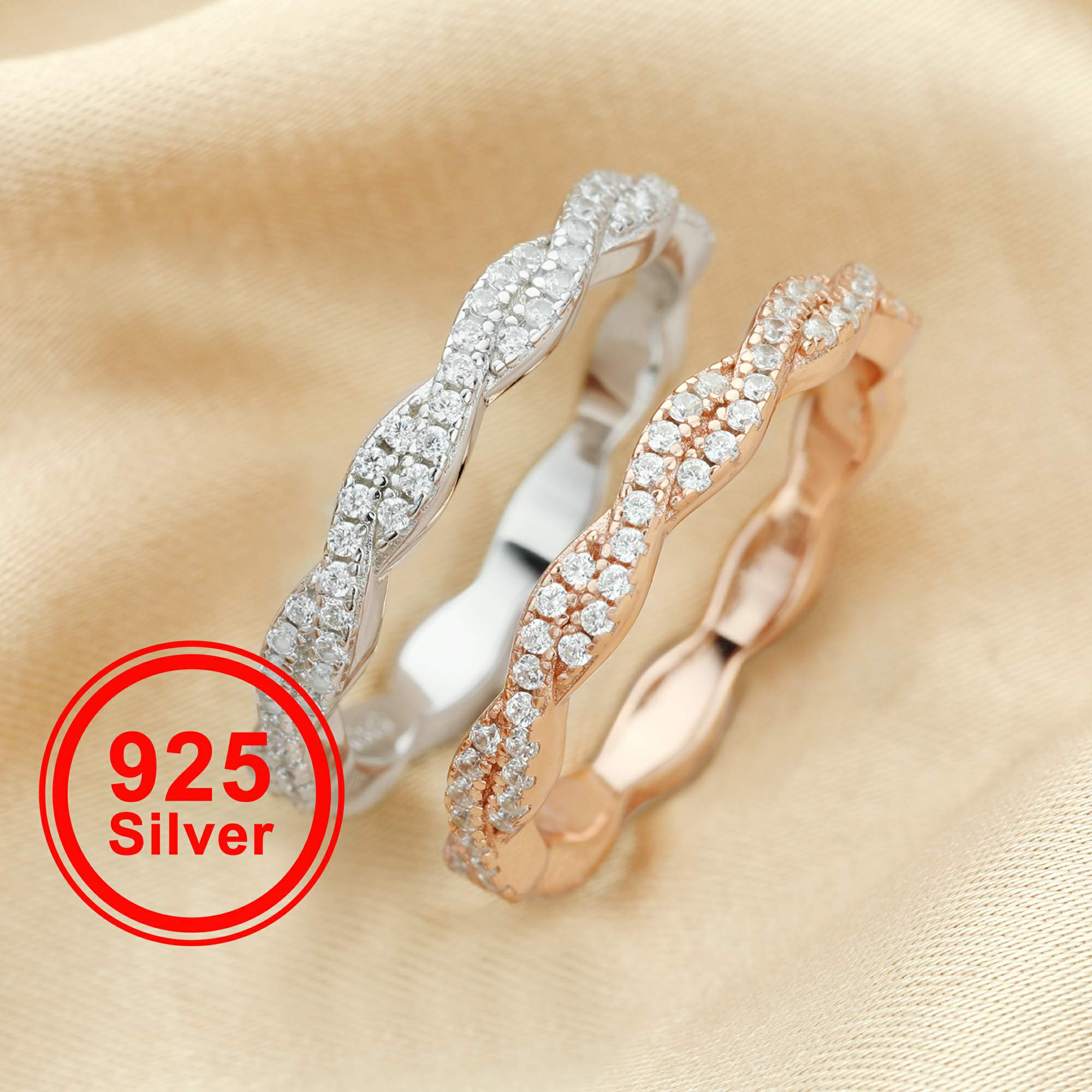 Eternity White Lab Opal Stackable Ring – .925 Sterling Silver Band – Sizes 4-12