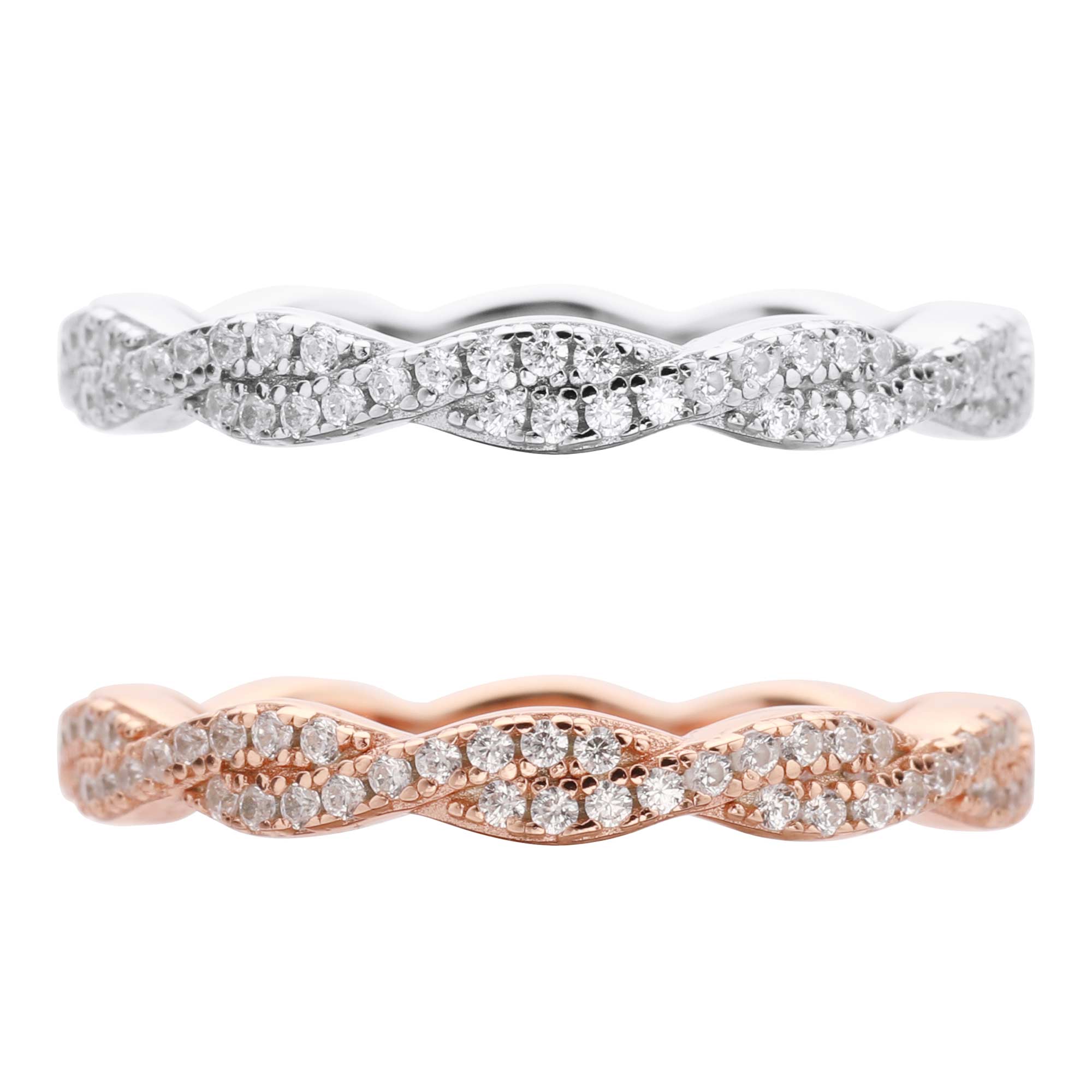 Art Deco Full Eternity Ring,Twisted Infinity Stackable Ring,Solid 925 Sterling Silver Rose Gold Plated Stacker Ring,DIY Ring Supplies 1294534 - Click Image to Close