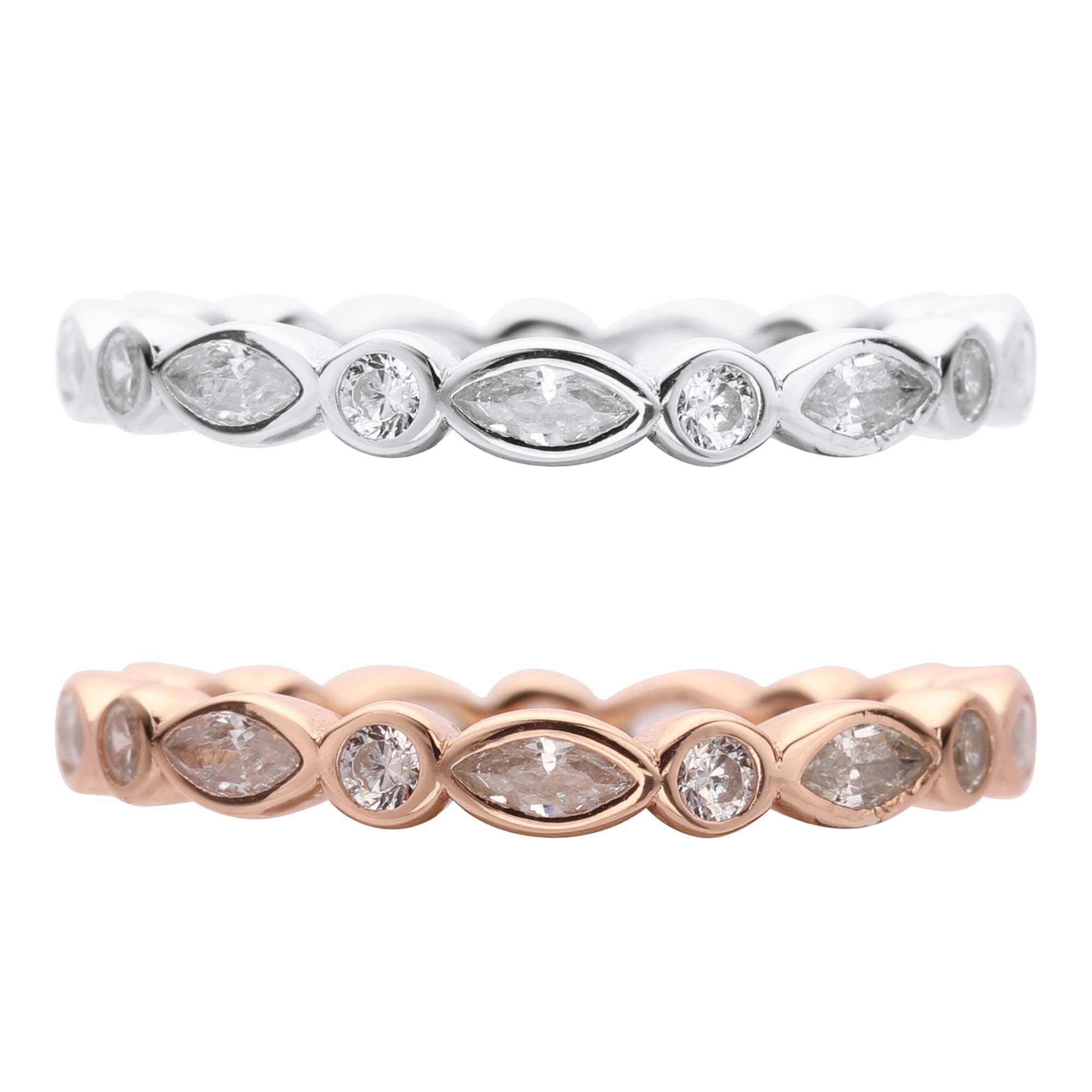 Art Deco Full Eternity Ring,Marquise Stackable Ring,Solid 925 Sterling Silver Rose Gold Plated Stacker Ring,DIY Ring Supplies 1294535 - Click Image to Close