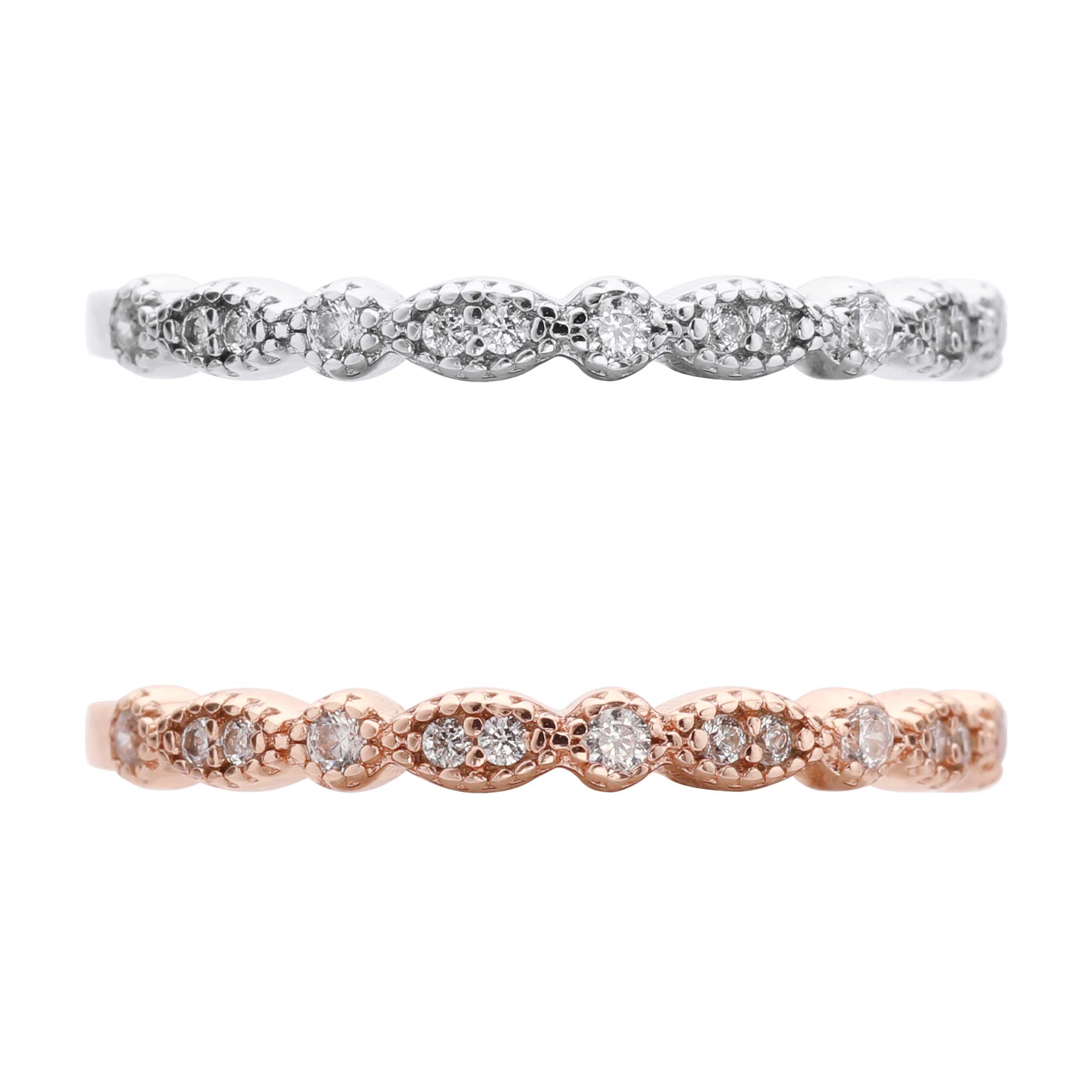 Art Deco Half Eternity Ring,Marquise Stackable Ring,Solid 925 Sterling Silver Rose Gold Plated Stacker Ring,DIY Ring Supplies 1294536 - Click Image to Close