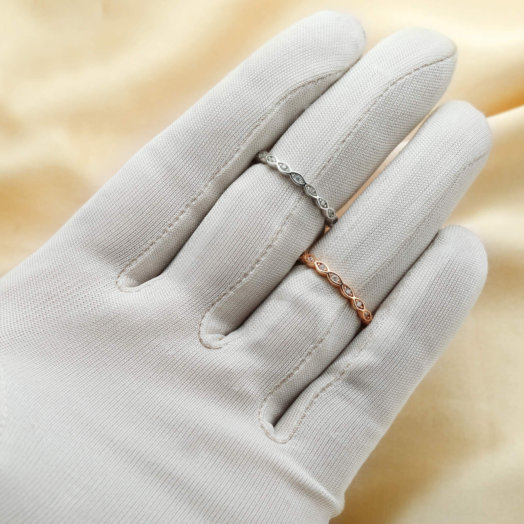 Art Deco Full Eternity Ring,Marquise Stackable Ring,Solid 925 Sterling Silver Rose Gold Plated Stacker Ring,DIY Ring Supplies 1294537 - Click Image to Close