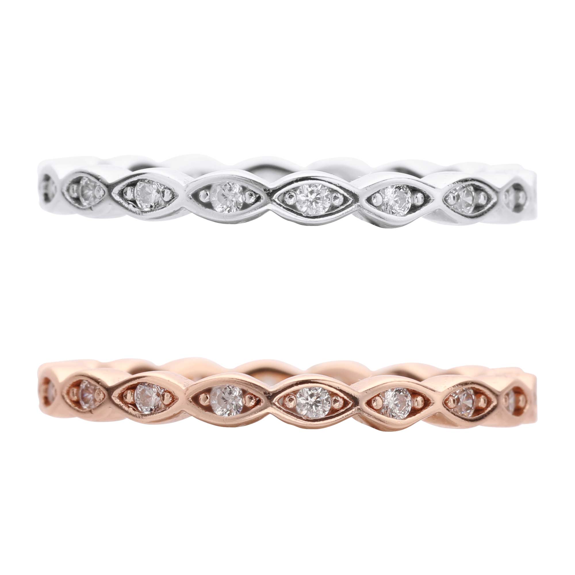 Art Deco Full Eternity Ring,Marquise Stackable Ring,Solid 925 Sterling Silver Rose Gold Plated Stacker Ring,DIY Ring Supplies 1294537 - Click Image to Close