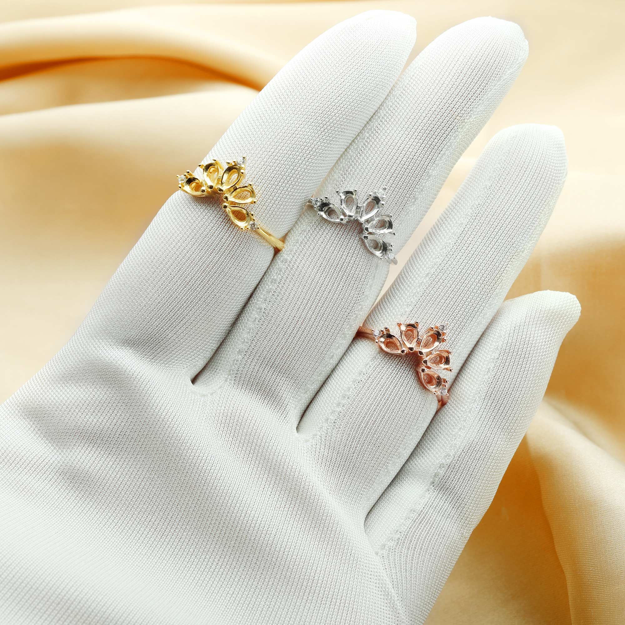 3x5MM 5 Stone Curve Pear Prong Ring Settings,Stackable Ring Blank,Art Deco Solid 925 Sterling Silver Rose Gold Plated Ring,DIY Ring For Gemstone 1294545 - Click Image to Close