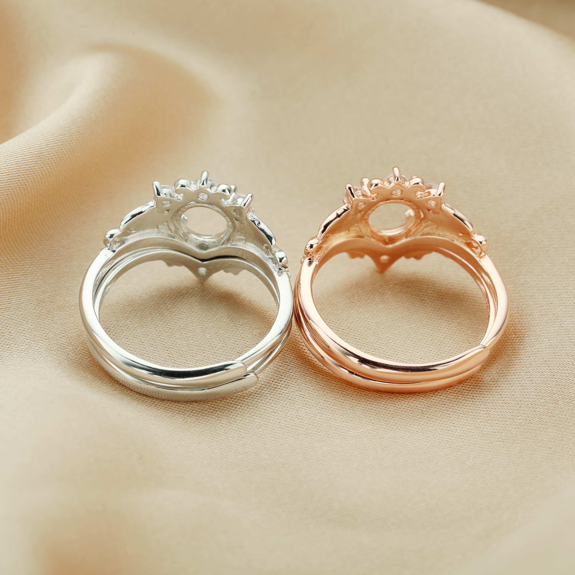 6MM Round Prong Ring Settings,Tree Branch Leaf Art Deco Stackable Ring Set,Solid 925 Sterling Silver Rose Gold Plated Ring,Vintage Style Stacker Ring Band 1294549 - Click Image to Close