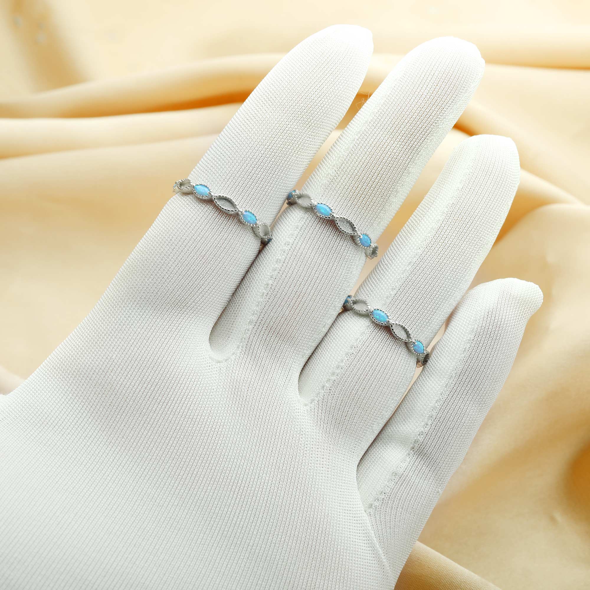 Full Band Lab. Grown Blue Opal Keepsake Breast Milk Resin Ring Setting,Eternity Birthstone Ring,Solid 925 Sterling Silver Ring,Stackable Ring 1294551 - Click Image to Close