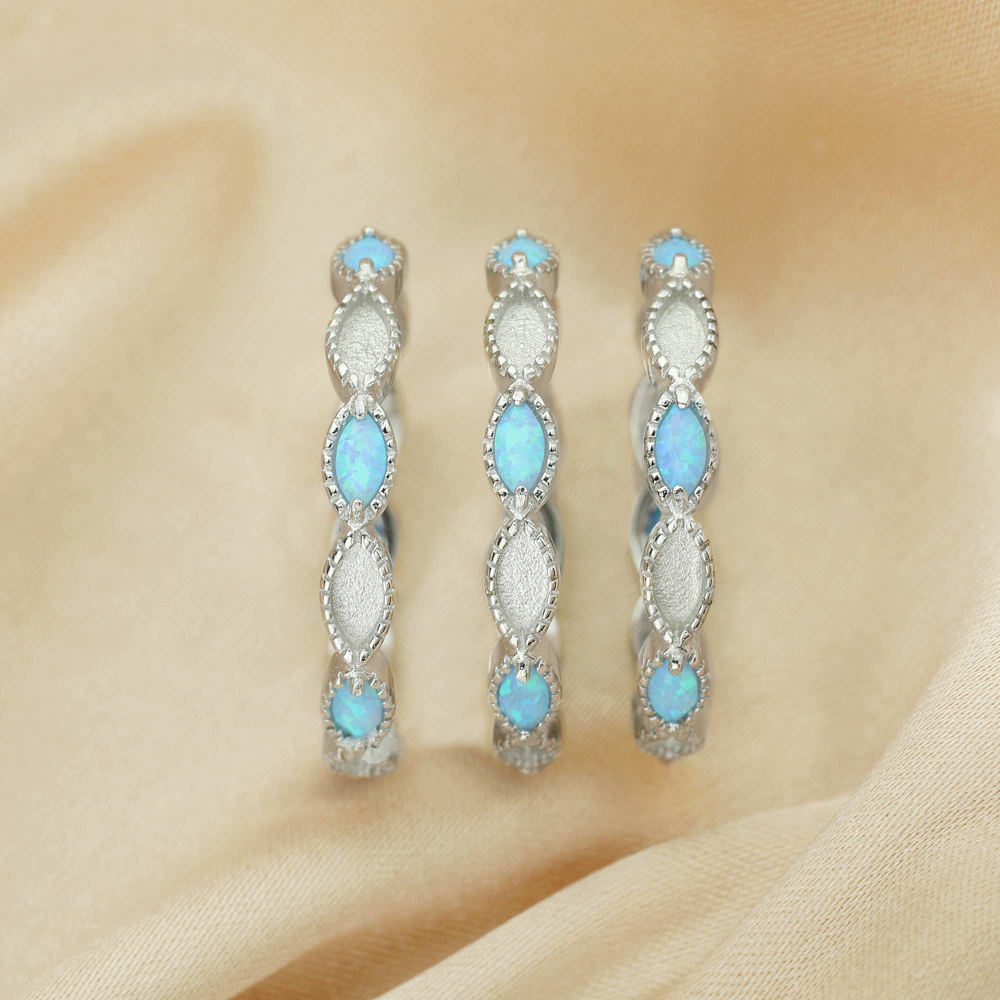 Full Band Lab. Grown Blue Opal Keepsake Breast Milk Resin Ring Setting,Eternity Birthstone Ring,Solid 925 Sterling Silver Ring,Stackable Ring 1294551 - Click Image to Close