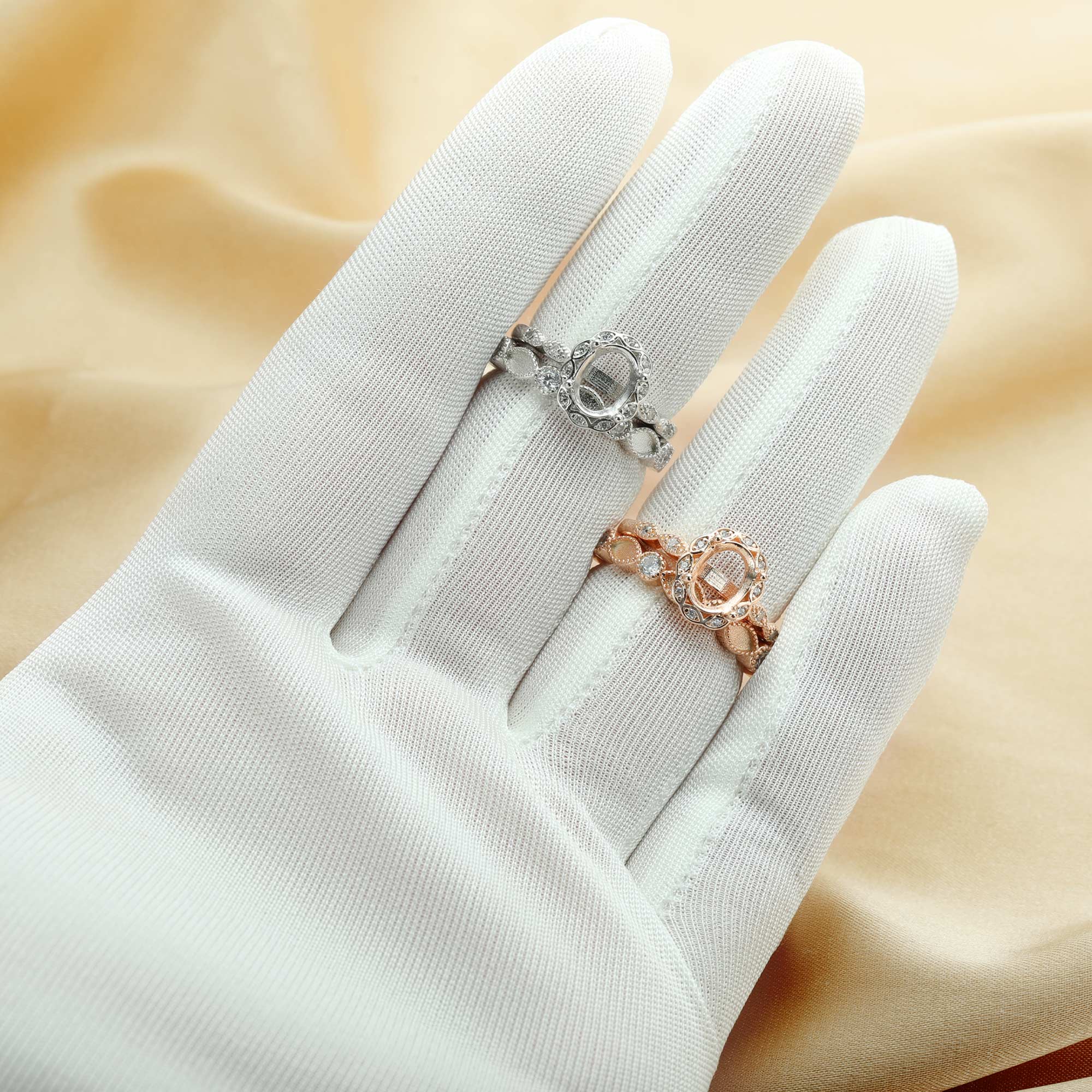 6x8MM Oval Prong Ring Settings,Half Band 2x4MM Birthstone Stacker Ring,Flower Stackable Solid 925 Sterling Silver Rose Gold Plated Ring,DIY Ring Set 1294555 - Click Image to Close