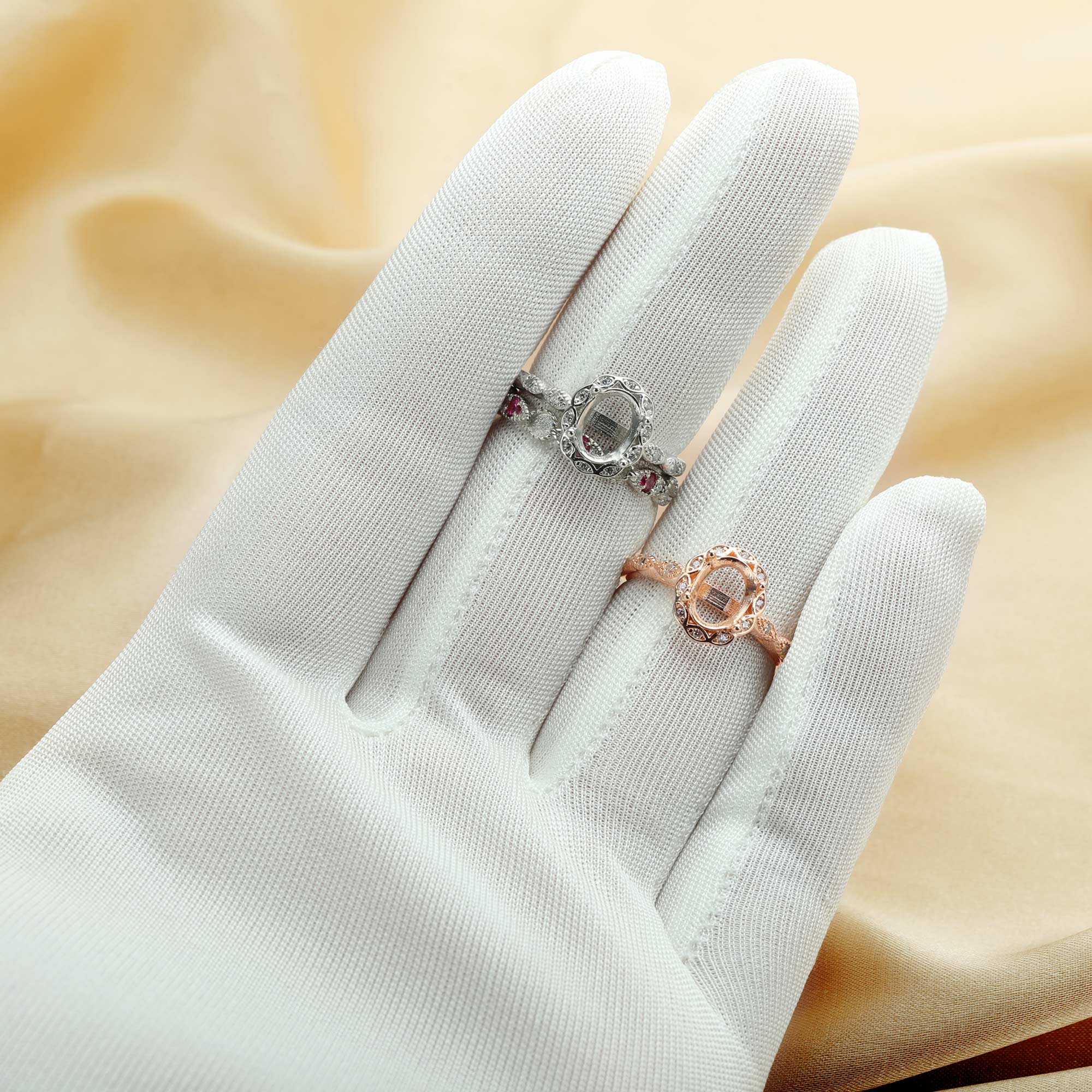 6x8MM Oval Prong Ring Settings,Birthstone Stacker Ring Band,Flower Stackable Solid 925 Sterling Silver Rose Gold Plated Ring,DIY Ring Set 1294557 - Click Image to Close