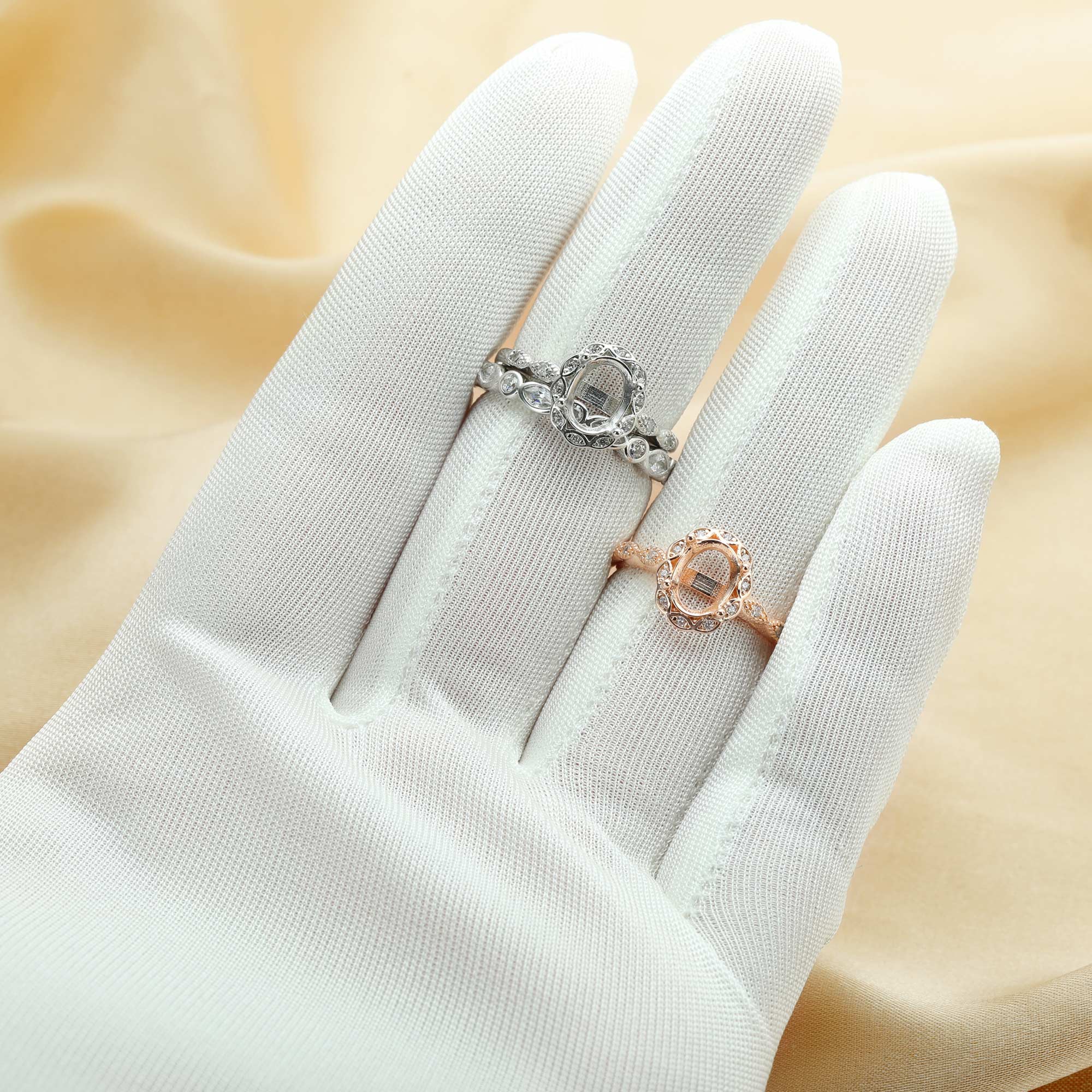6x8MM Oval Prong Ring Settings,Art Deco Stacker Ring Band,Flower Stackable Solid 925 Sterling Silver Rose Gold Plated Ring,DIY Ring Set 1294558 - Click Image to Close