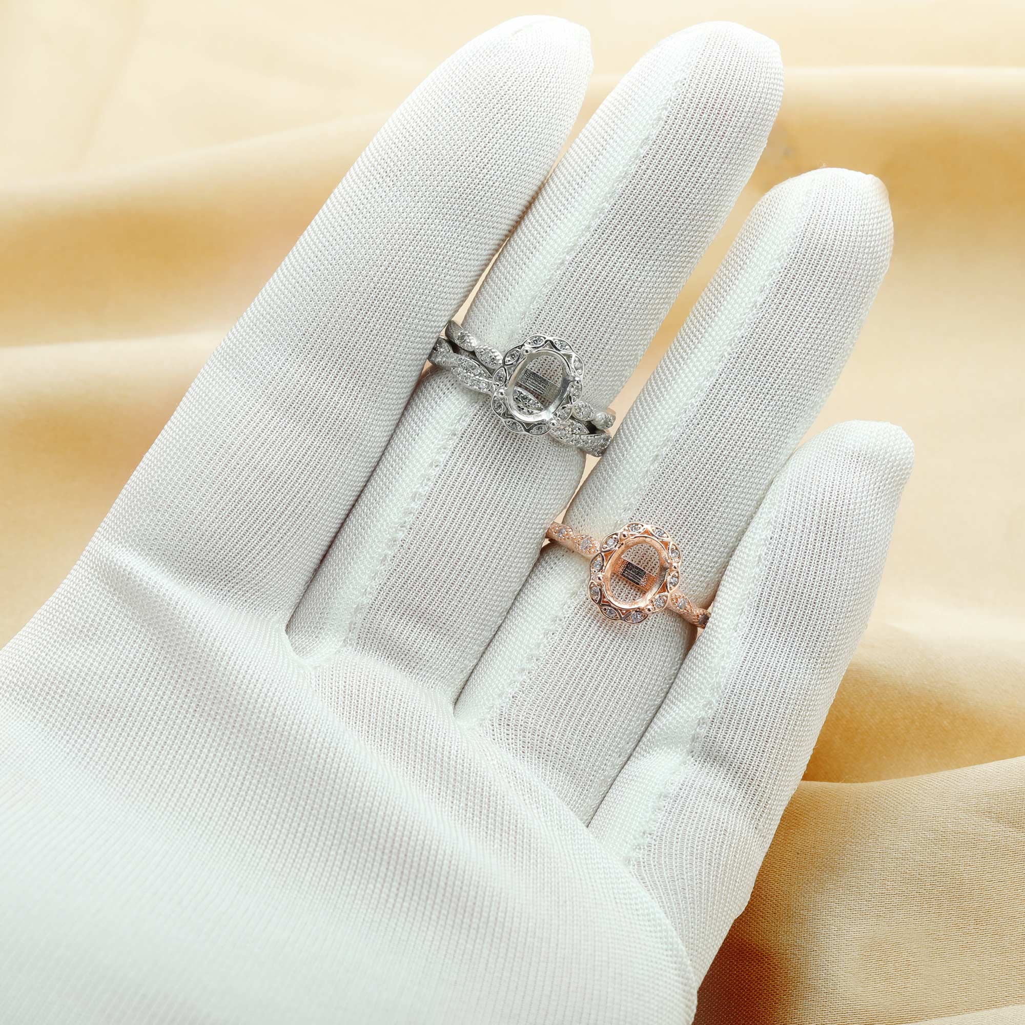 6x8MM Oval Prong Ring Settings,Art Decor Bezel Band Stacker Ring,Flower Stackable Solid 925 Sterling Silver Rose Gold Plated Ring,DIY Wedding Ring Set 1294559 - Click Image to Close