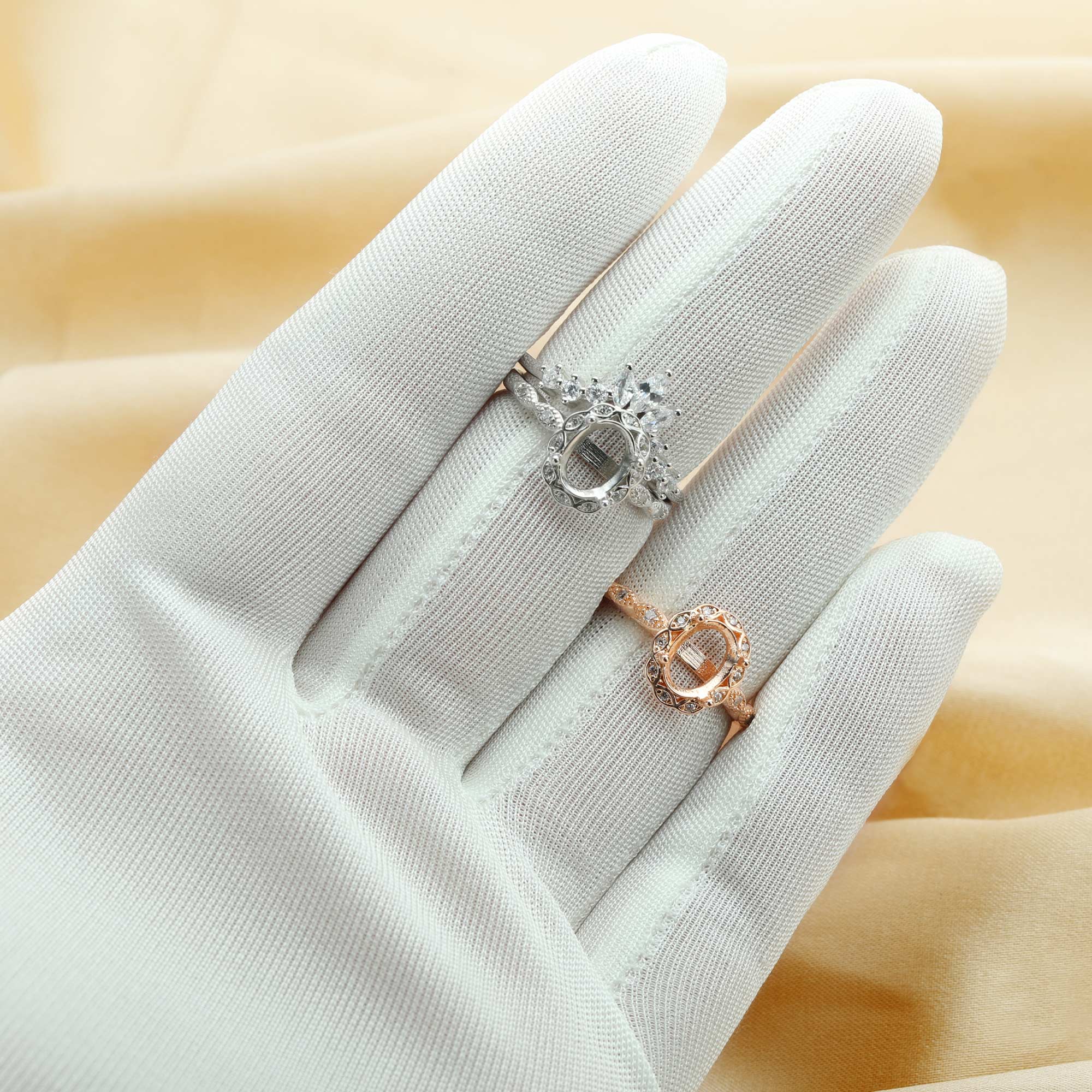 6x8MM Oval Prong Ring Settings,Art Deco Stacker Ring Band,Flower Stackable Solid 925 Sterling Silver Rose Gold Plated Ring,DIY Wedding Ring Set 1294561 - Click Image to Close