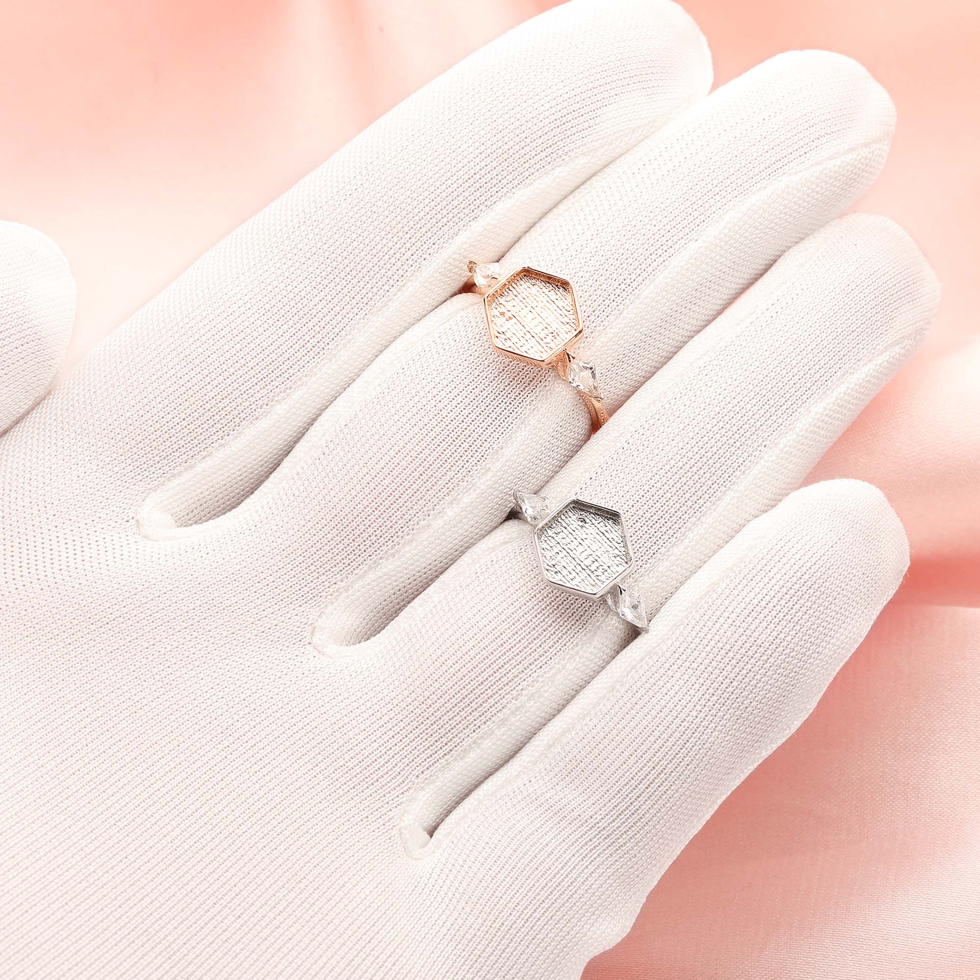 8MM Hexagon Keepsake Breast Milk Resin Ring Settings,Solid Back Hexagon Bezel Ring,Three Stones Bezel Solid 14K 18K Gold Ring 1294645 - Click Image to Close