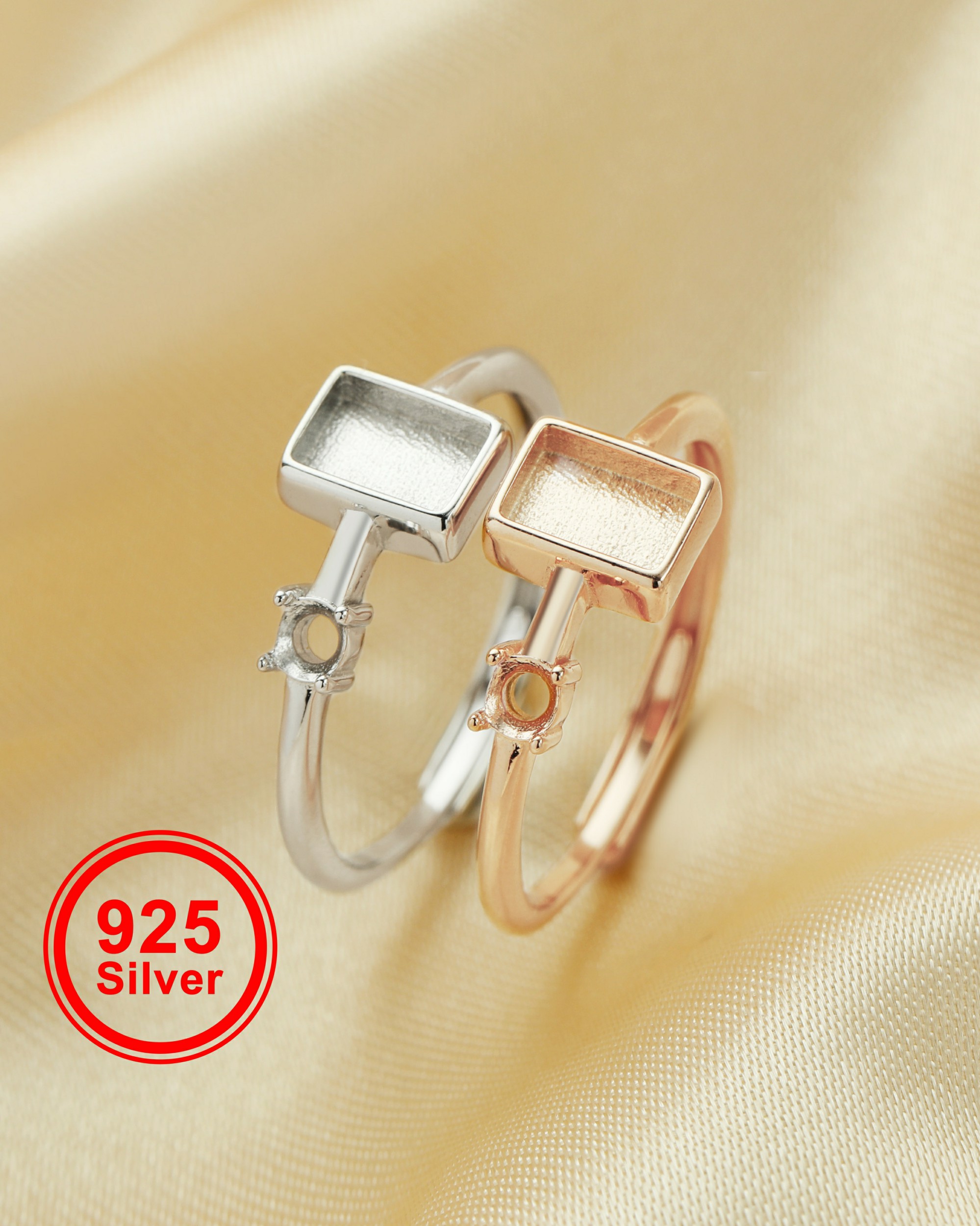5x7MM Keepsake Breast Milk Resin Rectangle Bezel Ring Settings,3MM Side Stone Solid 925 Sterling Silver Rose Gold Plated Ring,Art Deco Ring,DIY Ring Supplies 1294647 - Click Image to Close