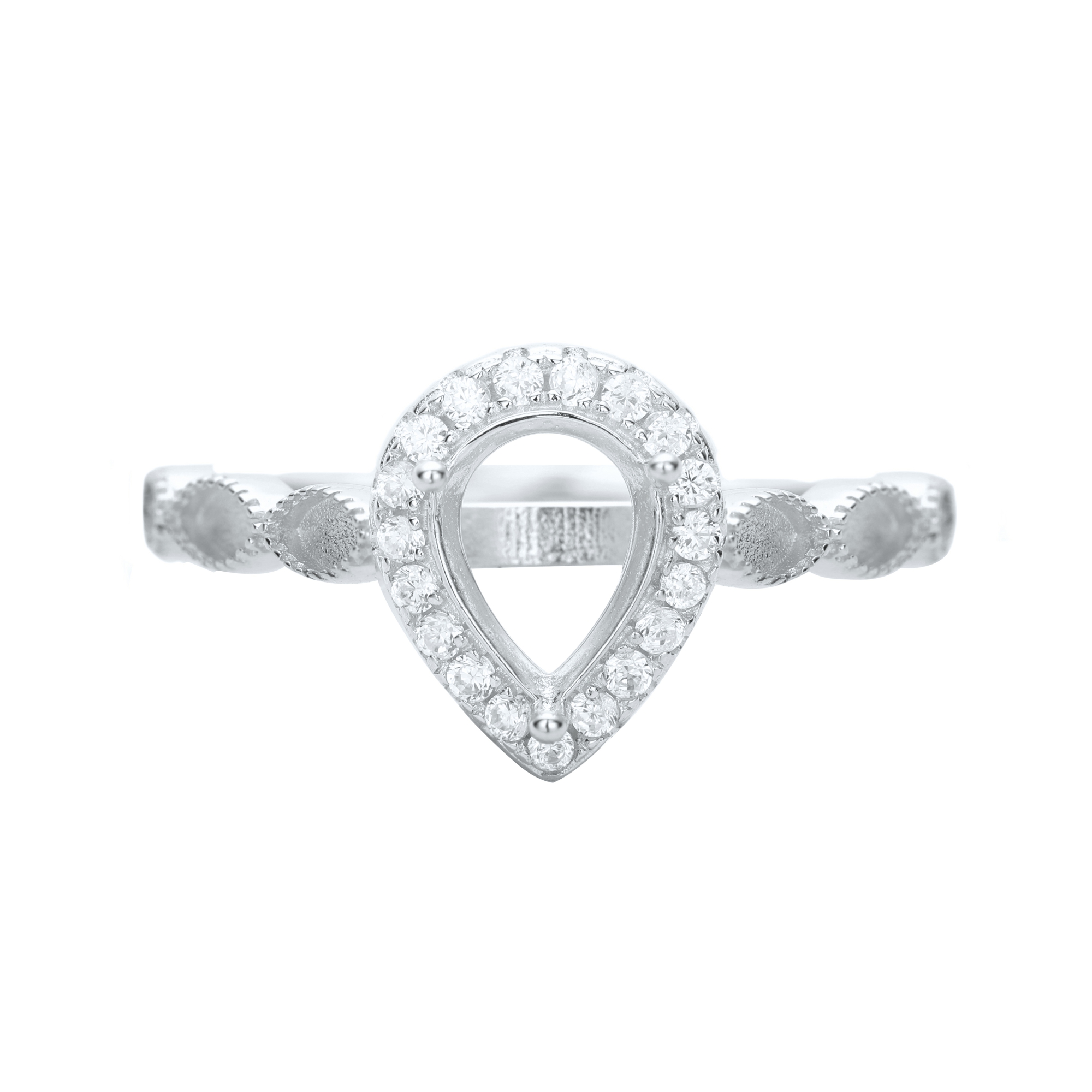 6x8MM Keepsake Breast Milk Memory Halo Pear Prong Ring Settings Art Deco Cathedral Solid 925 Sterling Silver Stackable Ring with Marquise Bezel 1294662 - Click Image to Close