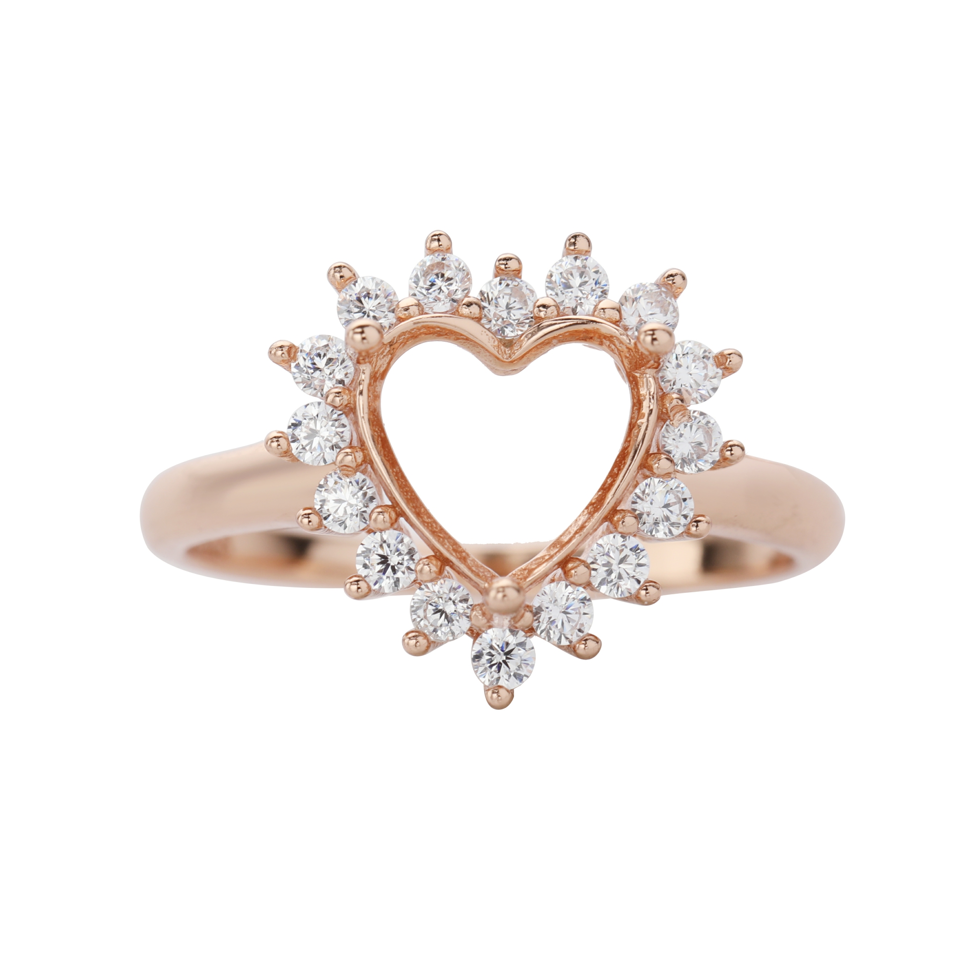 Halo Heart Prong Ring Settings,Flower Solid 925 Sterling Silver Rose Gold Plated Ring,Vintage Styles Ring,DIY Ring Bezel For Gemstone 1294663 - Click Image to Close