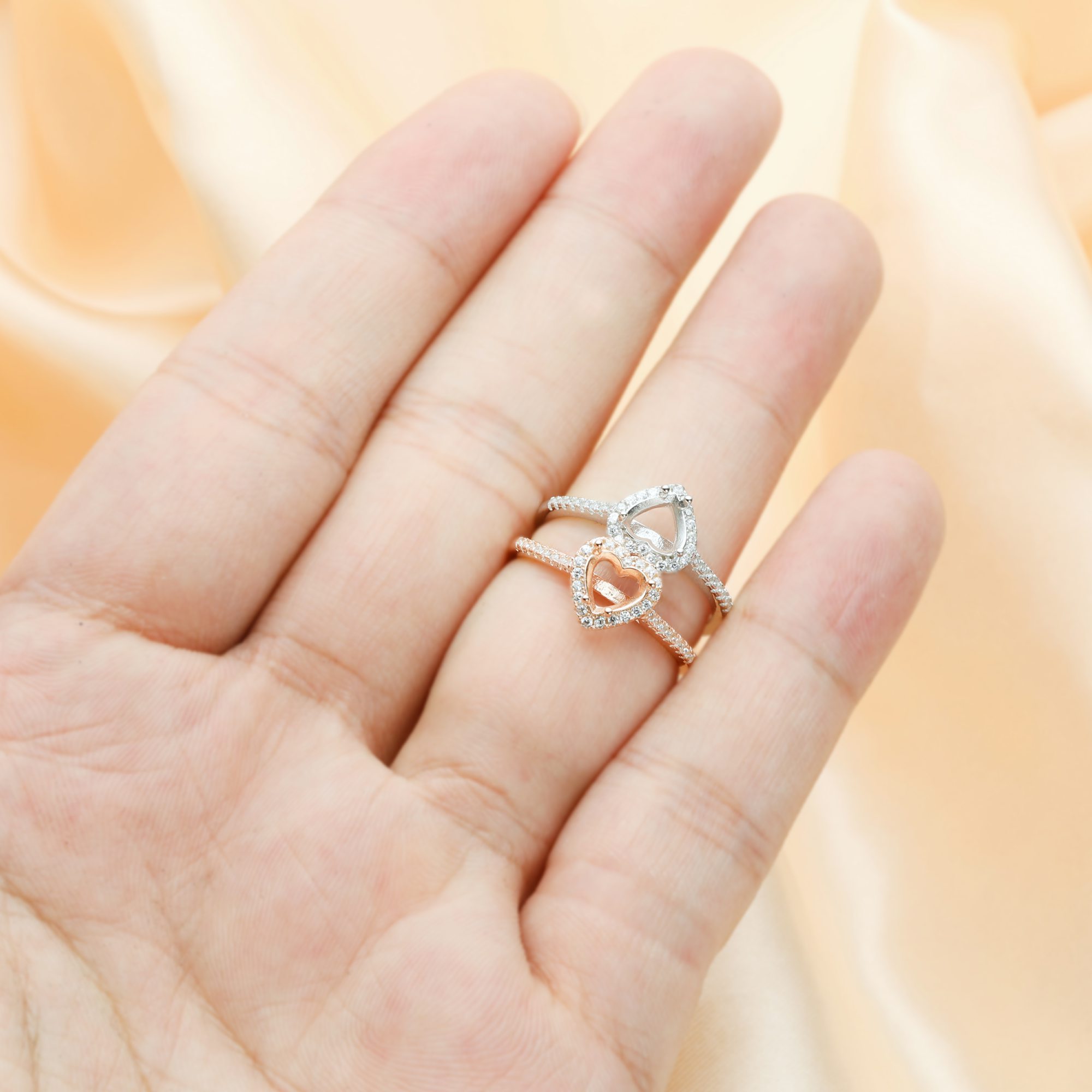 6MM Halo Heart Prong Ring Settings,Solid 925 Sterling Silver Rose Gold Plated Ring,Halo Pave CZ Stone Bezel Ring,DIY Ring Bezel For Gemstone 1294665 - Click Image to Close