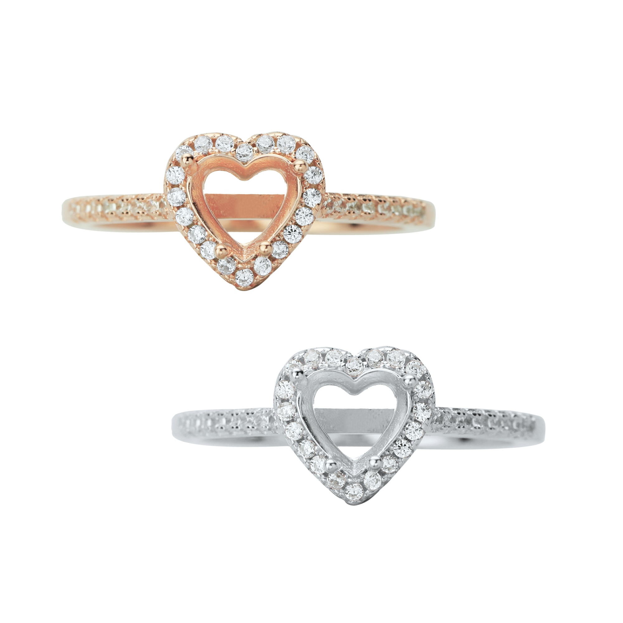 6MM Halo Heart Prong Ring Settings,Solid 925 Sterling Silver Rose Gold Plated Ring,Halo Pave CZ Stone Bezel Ring,DIY Ring Bezel For Gemstone 1294665 - Click Image to Close
