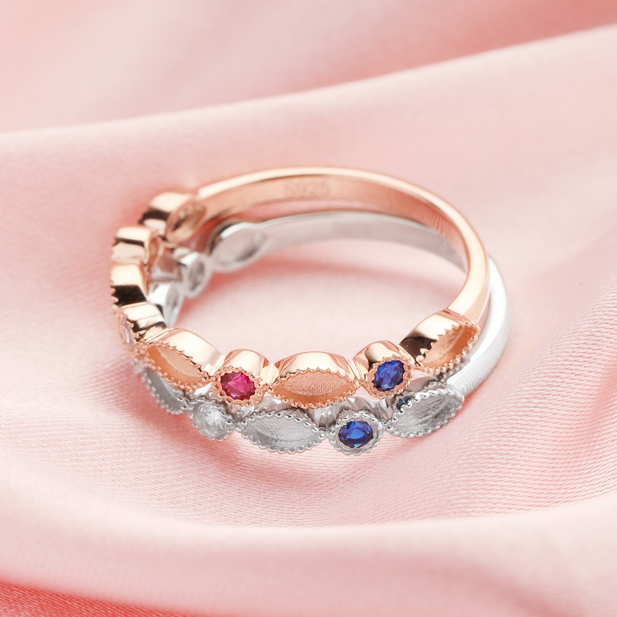 Multiple Color Stone Half Band Keepsake Breast Milk Resin Ring Settings,Stackable Rose Gold Plated Solid 925 Sterling Ring,2x4MM Marquise Bezel Eternity Birthstone Ring 1294683 - Click Image to Close