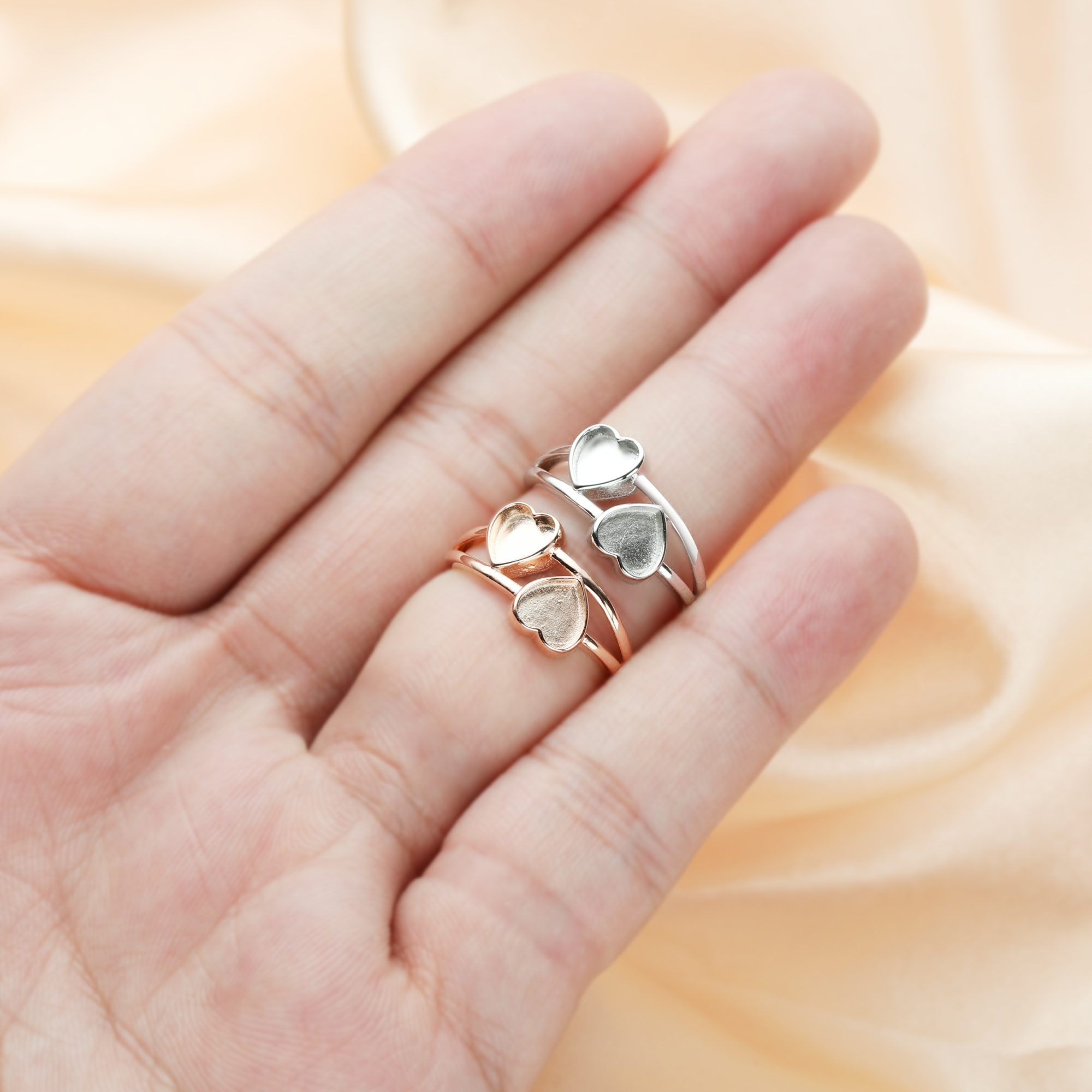 6MM Keepsake Breast Milk Resin Heart Bezel Ring Settings,Split Shank Solid 925 Sterling Silver Rose Gold Plated Ring,Double Heart Ring,DIY Ring Supplies 1294686 - Click Image to Close