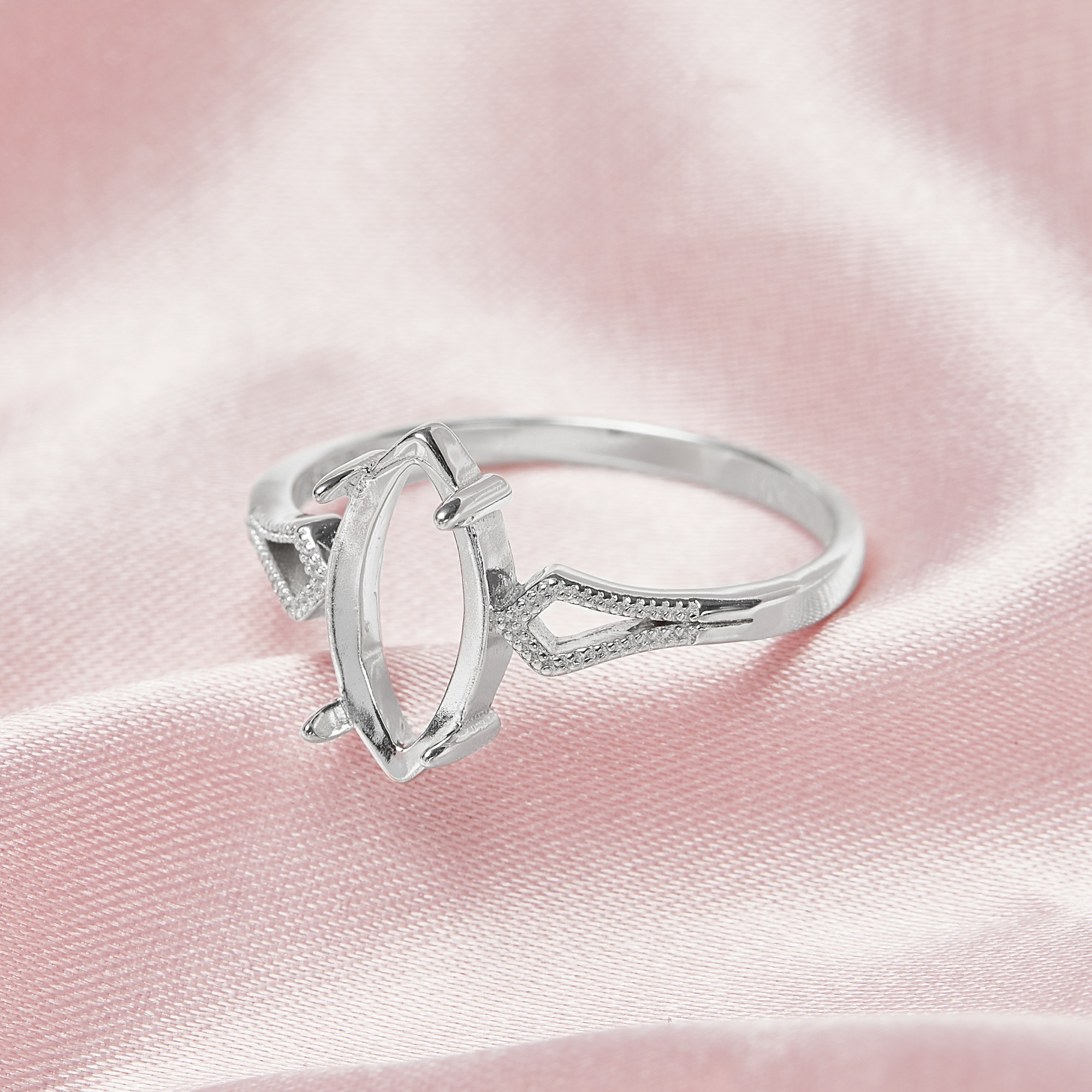 6x12MM Marquise Prong Ring Settings,Solid 14K 18K Gold Ring,Art Deco Bezel Ring Band,DIY Ring Supplies 1294706 - Click Image to Close