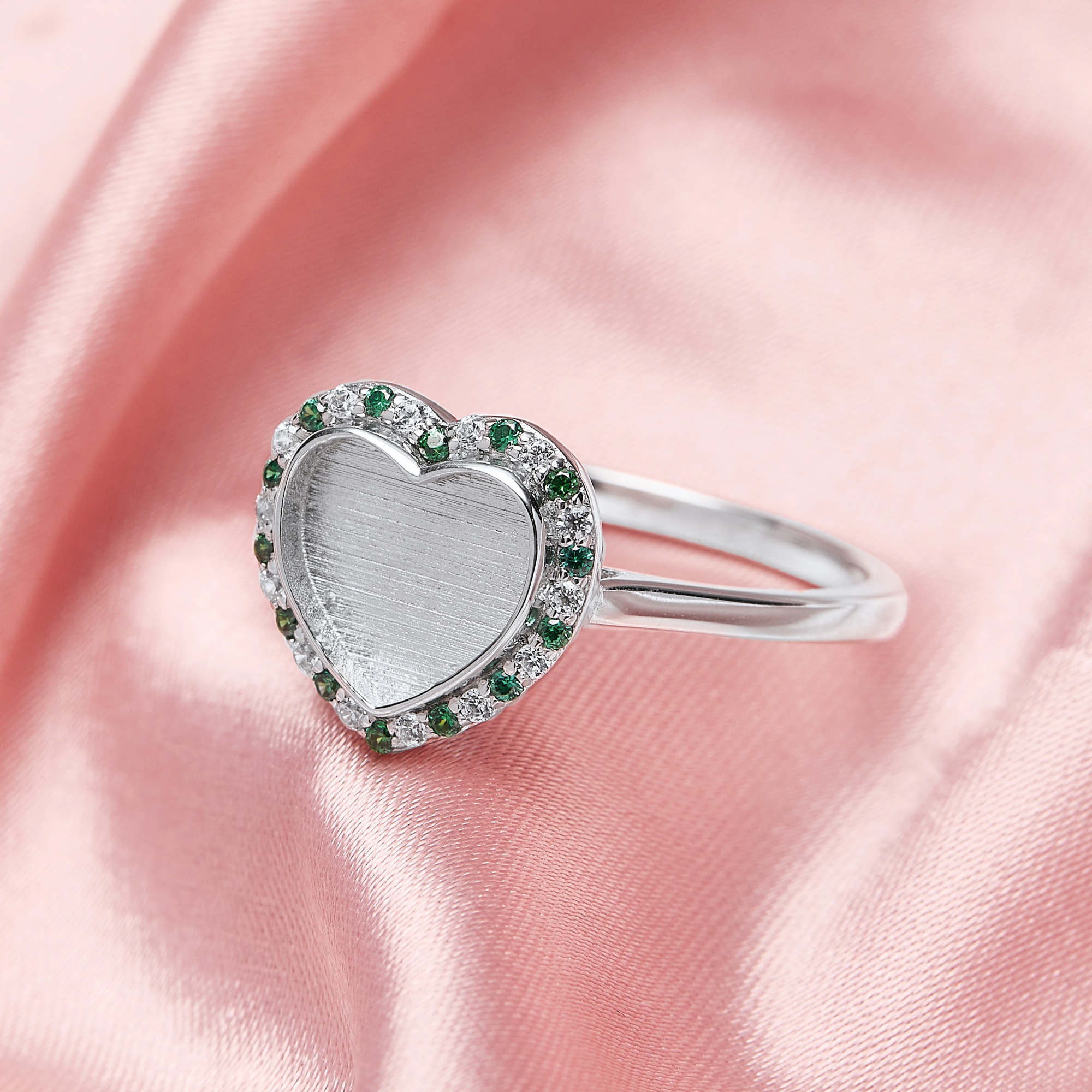 Keepsake Breast Milk Resin Halo Heart Bezel Ring Settings,Solid Back 925 Sterling Silver Birthstone Ring,Pave CZ Stone Ring,DIY Ring Supplies 1294712 - Click Image to Close