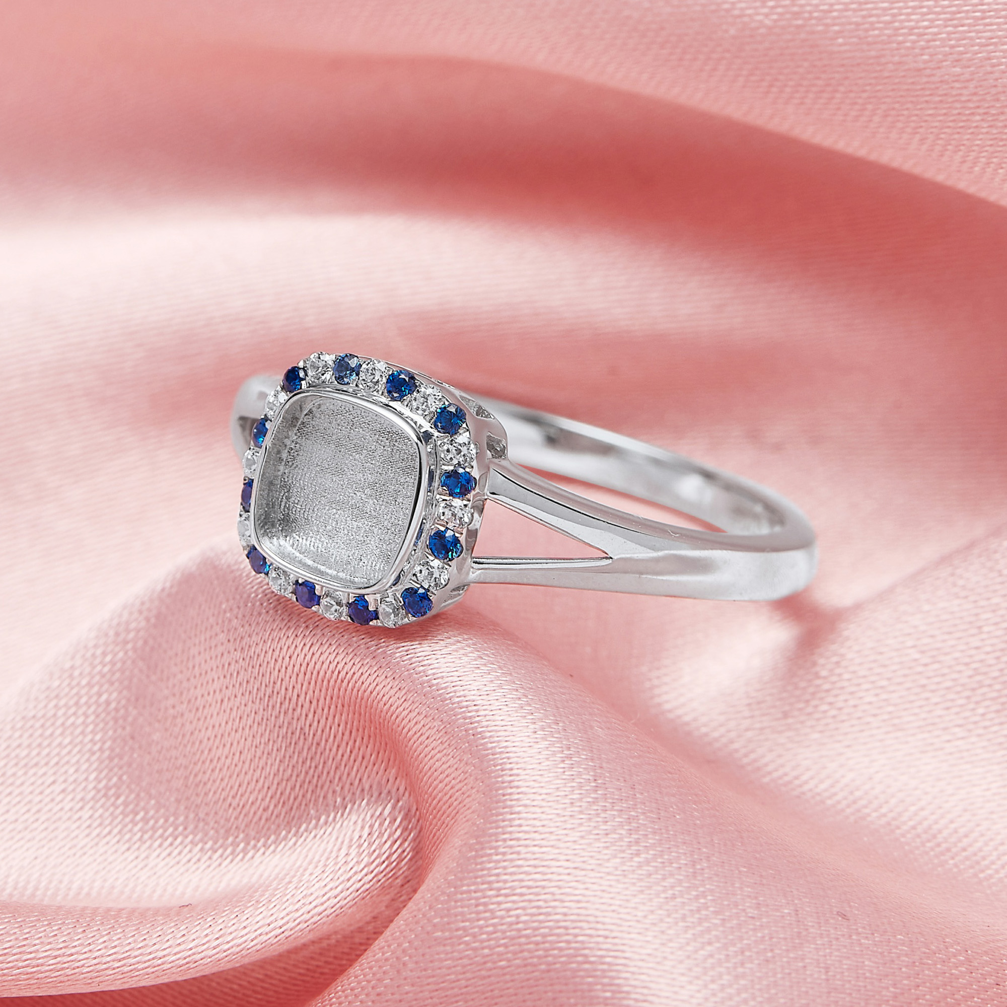 Keepsake Breast Milk Resin Birthstone Ring Settings,Cushion Square Bezel Ring,Solid Back 925 Sterling Silver Ring,Split Shank Ring,DIY Ring Supplies 1294713 - Click Image to Close