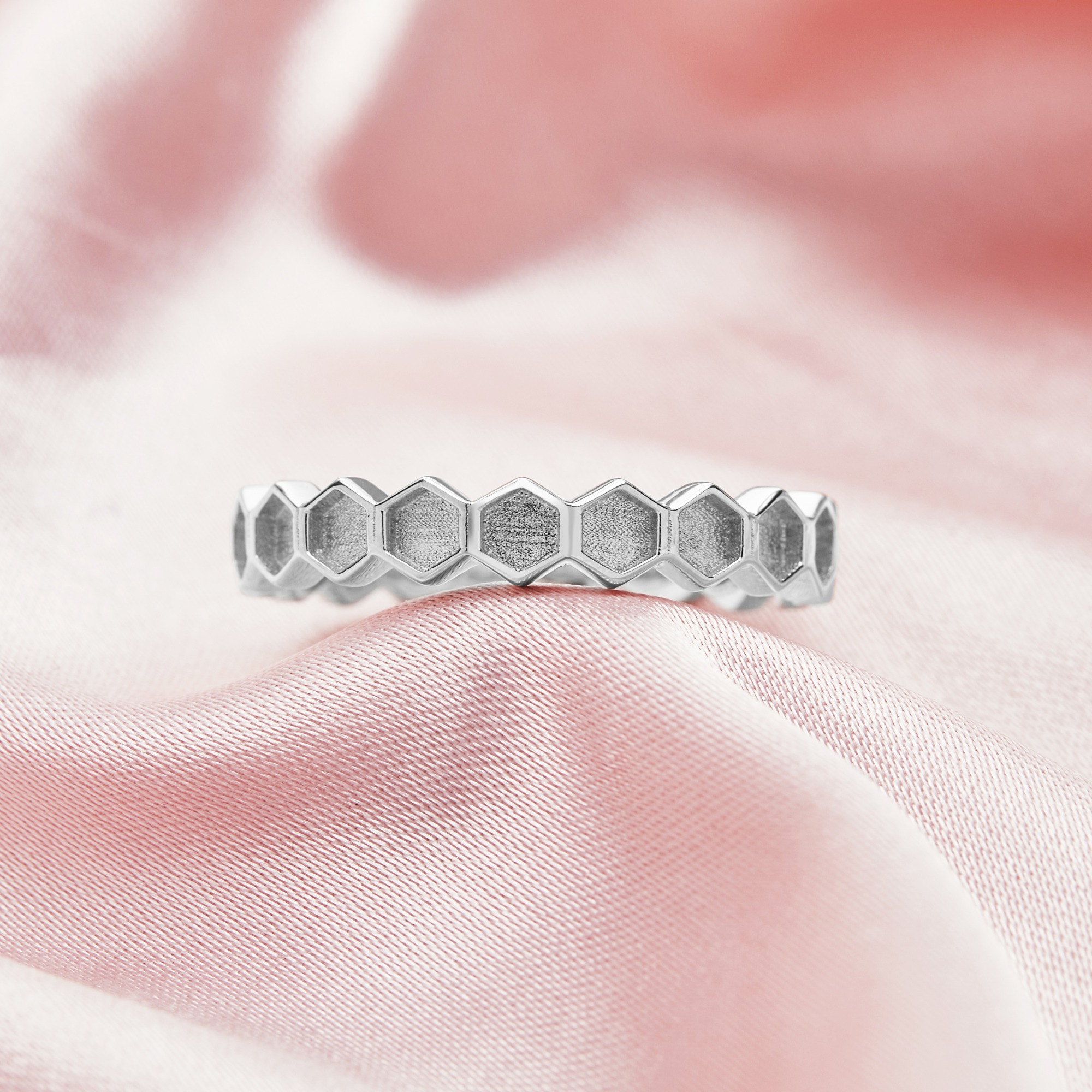 3MM Full Band Keepsake Breast Milk Resin Ring Settings,Honeycomb Hexagon Bezel Ring,Solid 14K 18K Gold Ring,CZ Birthstone Stackable Ring 1294725 - Click Image to Close