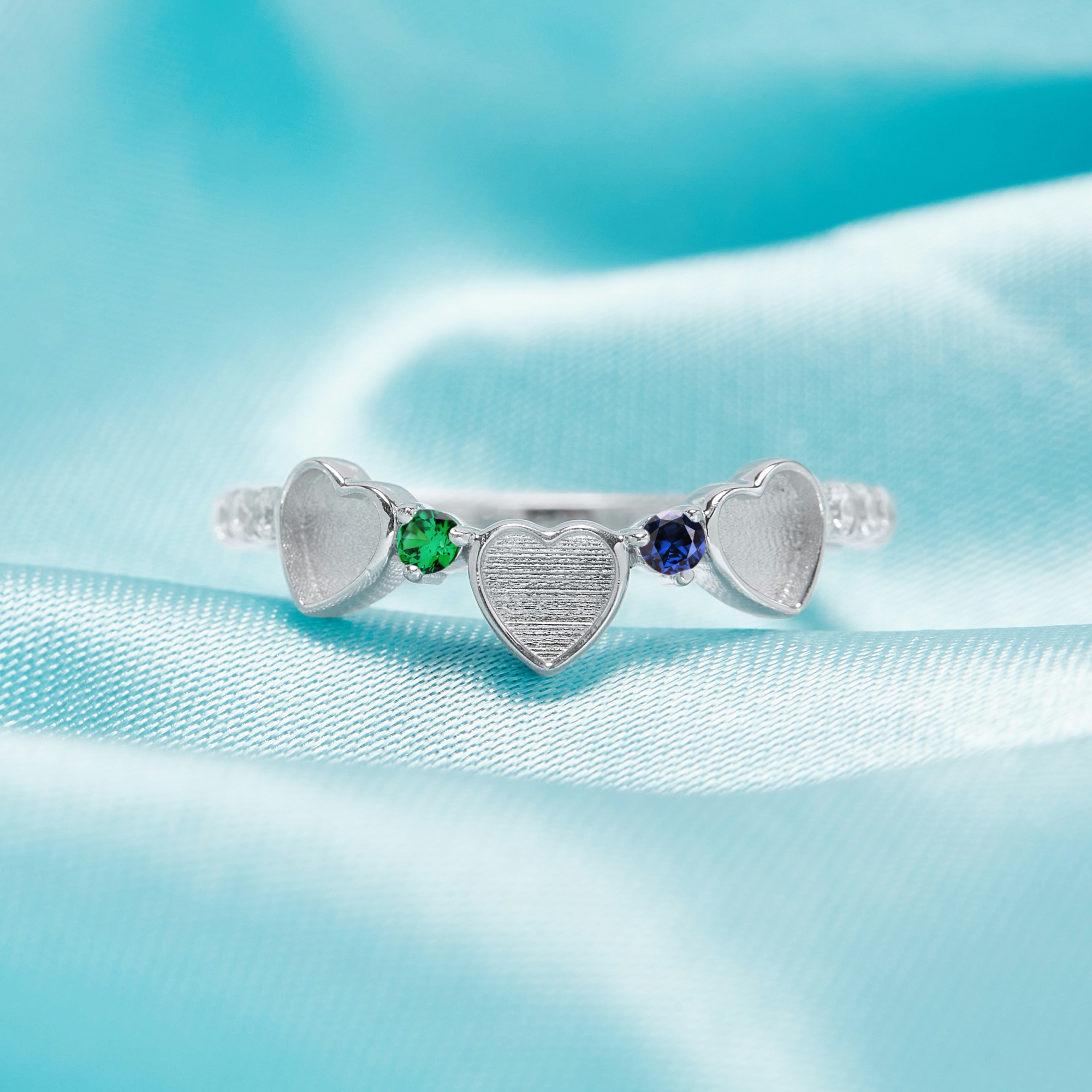 Keepsake Breast Milk Resin 4MM Three Heart Bezel Ring Settings,Solid 925 Sterling Silver Color CZ Birthstone Curved Stackable Ring Blank 1294767 - Click Image to Close