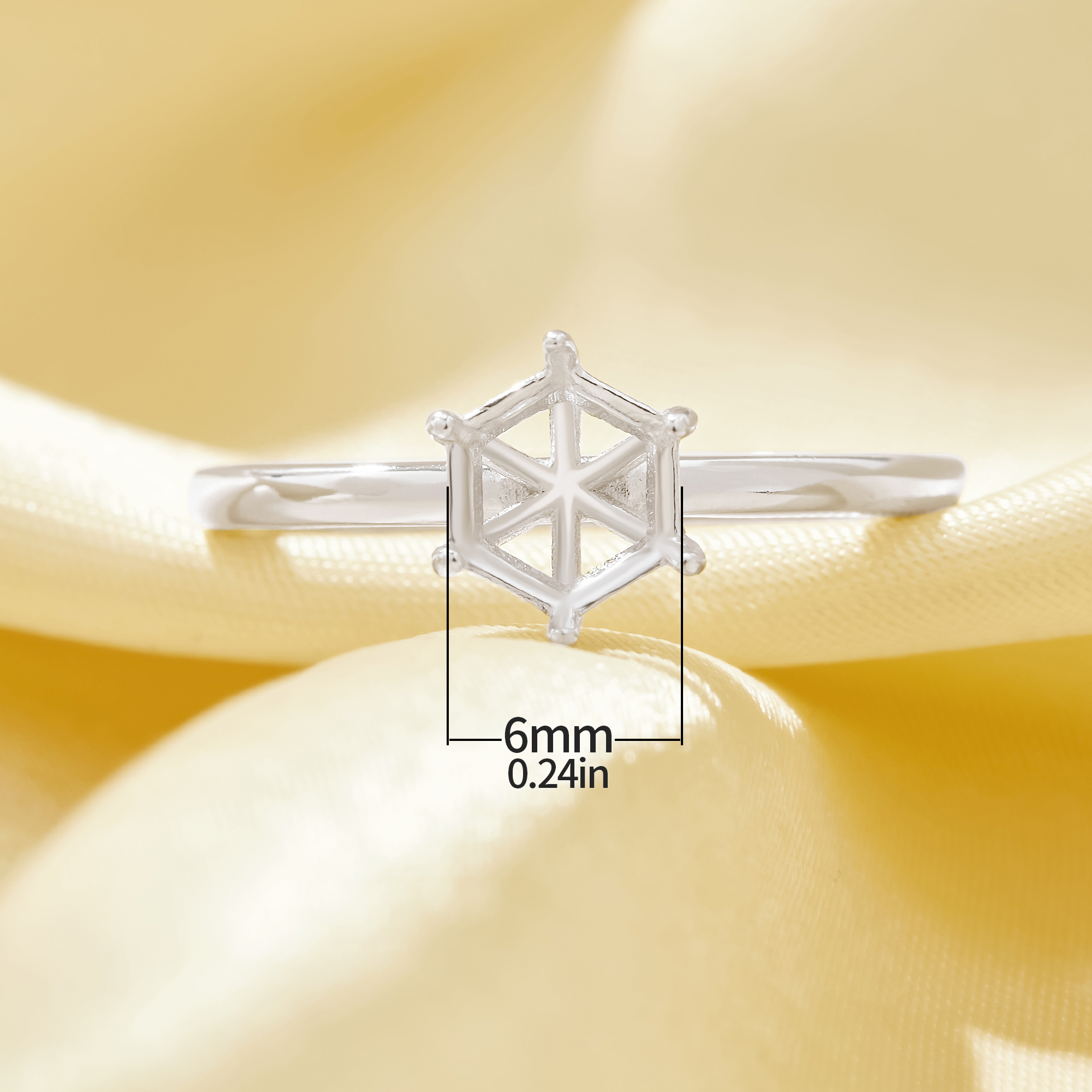 US Size 6.75 Solitaire Hexagon Prong Ring Settings,Solid 925 Sterling Silver Ring,Minimalist Hexagon Ring,DIY Ring Supplies For Gemstone 1294890 - Click Image to Close