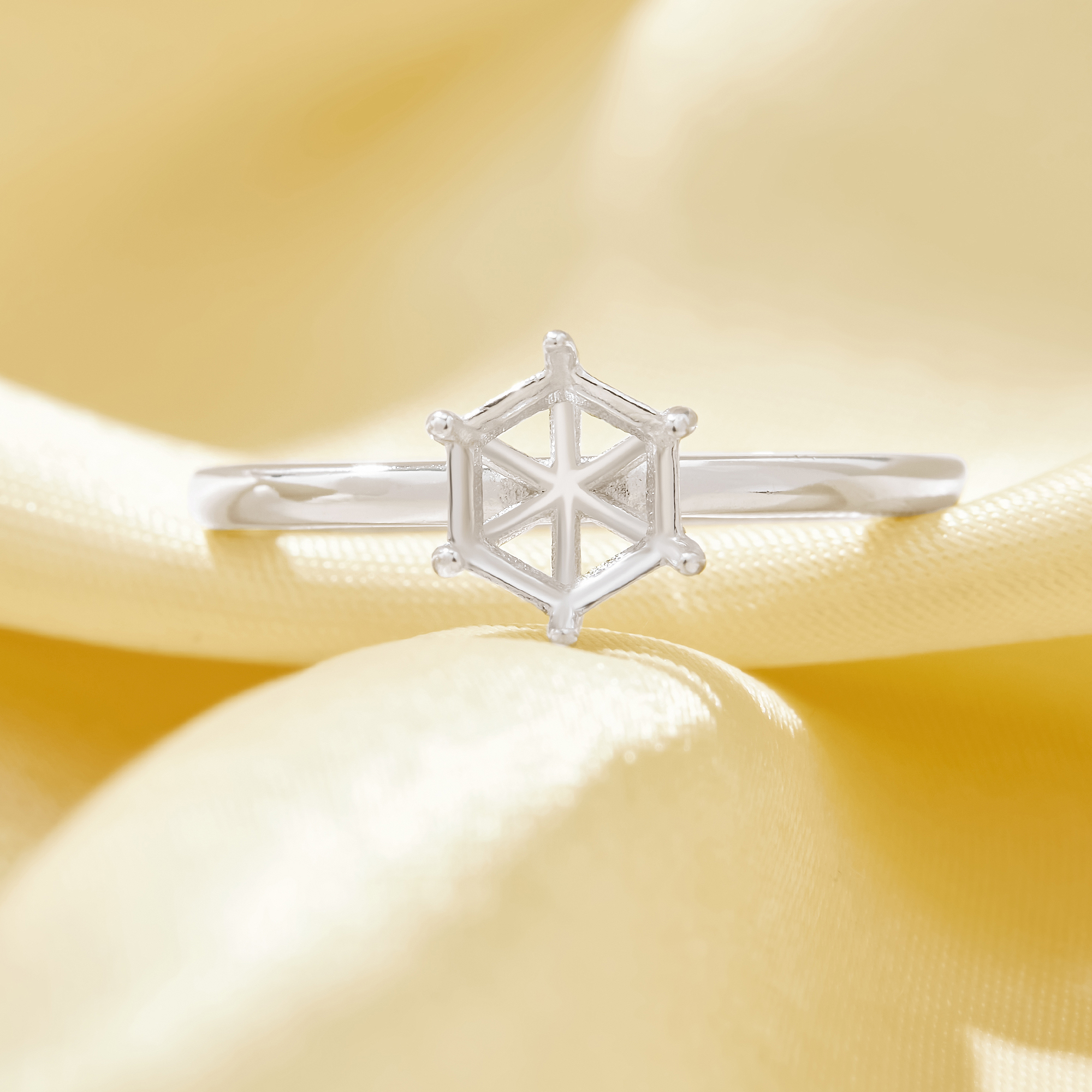 US Size 6.75 Solitaire Hexagon Prong Ring Settings,Solid 925 Sterling Silver Ring,Minimalist Hexagon Ring,DIY Ring Supplies For Gemstone 1294890 - Click Image to Close