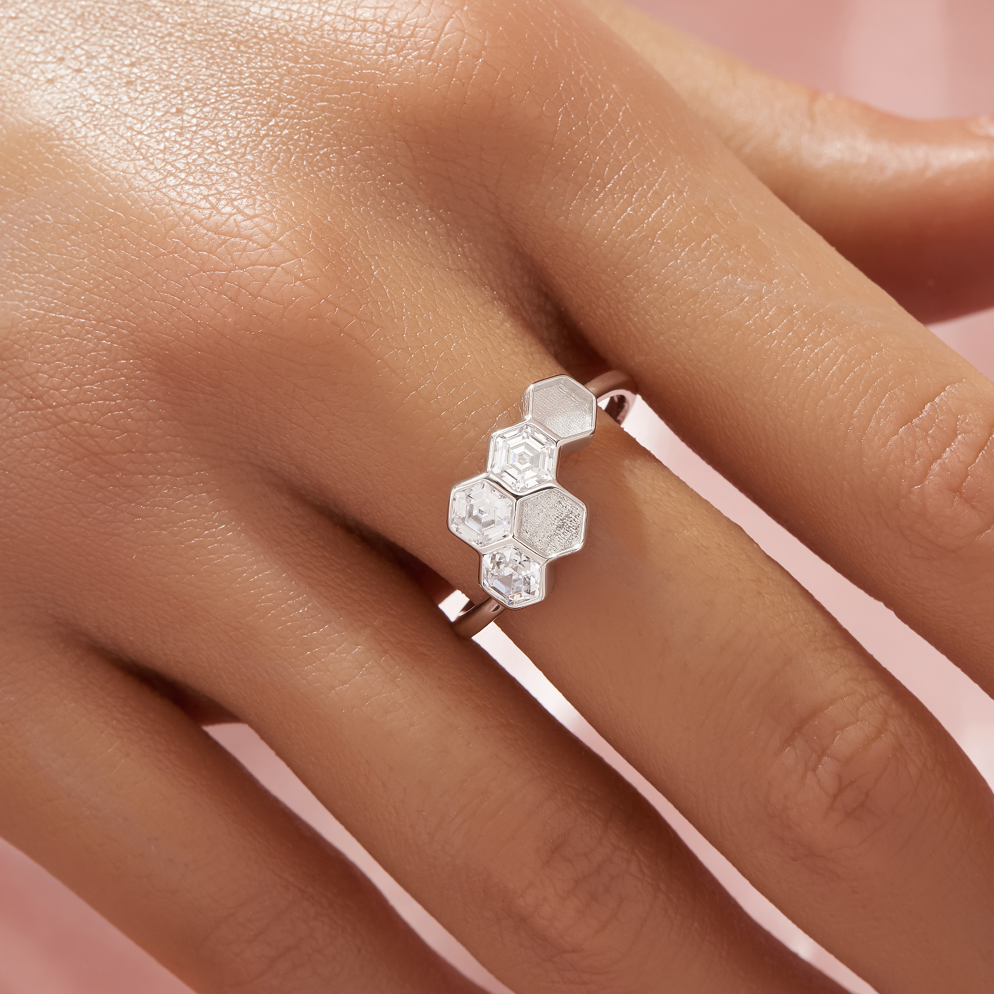 Keepsake Breast Milk Resin Hexagon Bezel Ring Settings,Honeycomb Solid 925 Sterling Silver Ring,CZ Stone Ring,DIY Ring Supplies 1294919-1