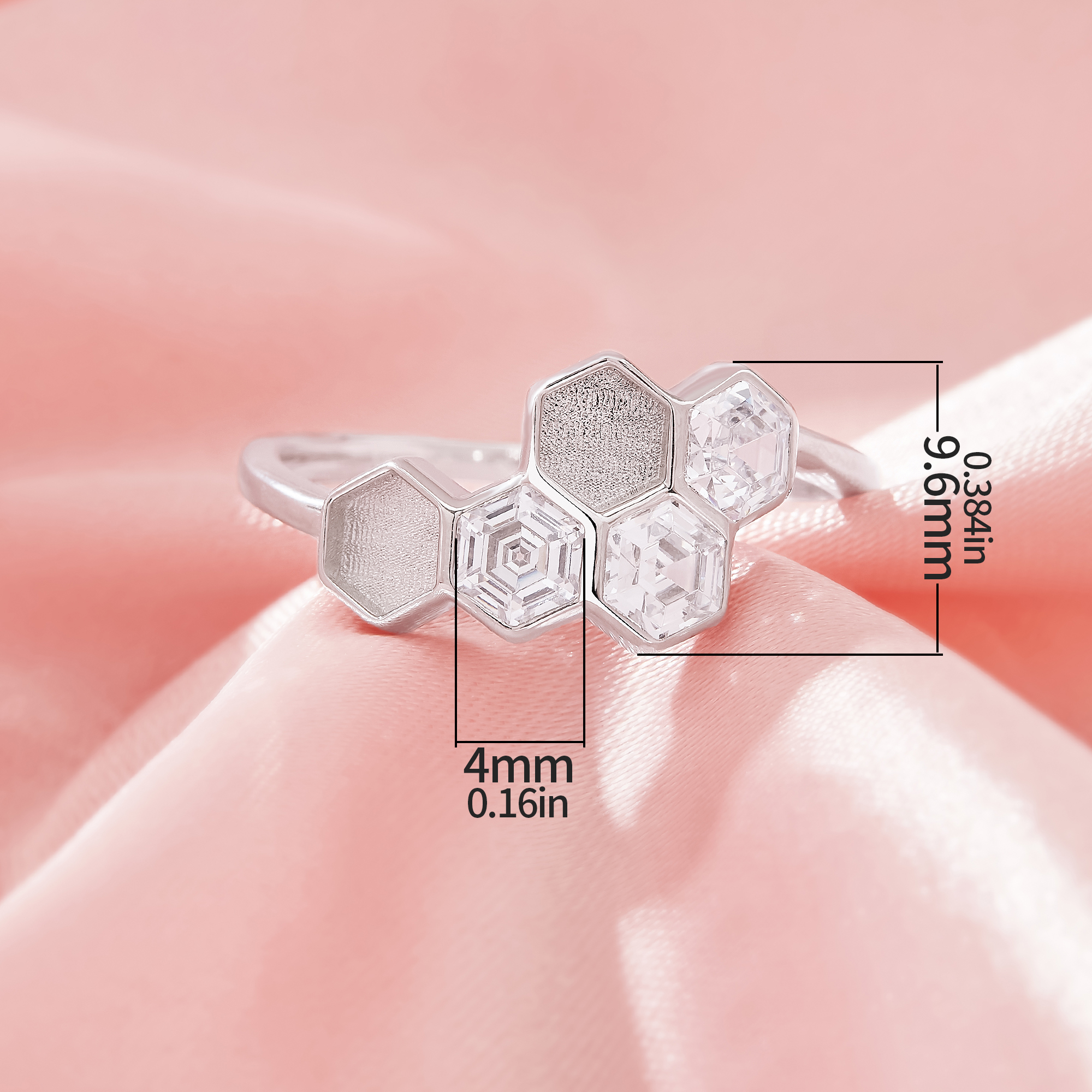 Keepsake Breast Milk Resin Hexagon Bezel Ring Settings,Honeycomb Solid 925 Sterling Silver Ring,CZ Stone Ring,DIY Ring Supplies 1294919-1