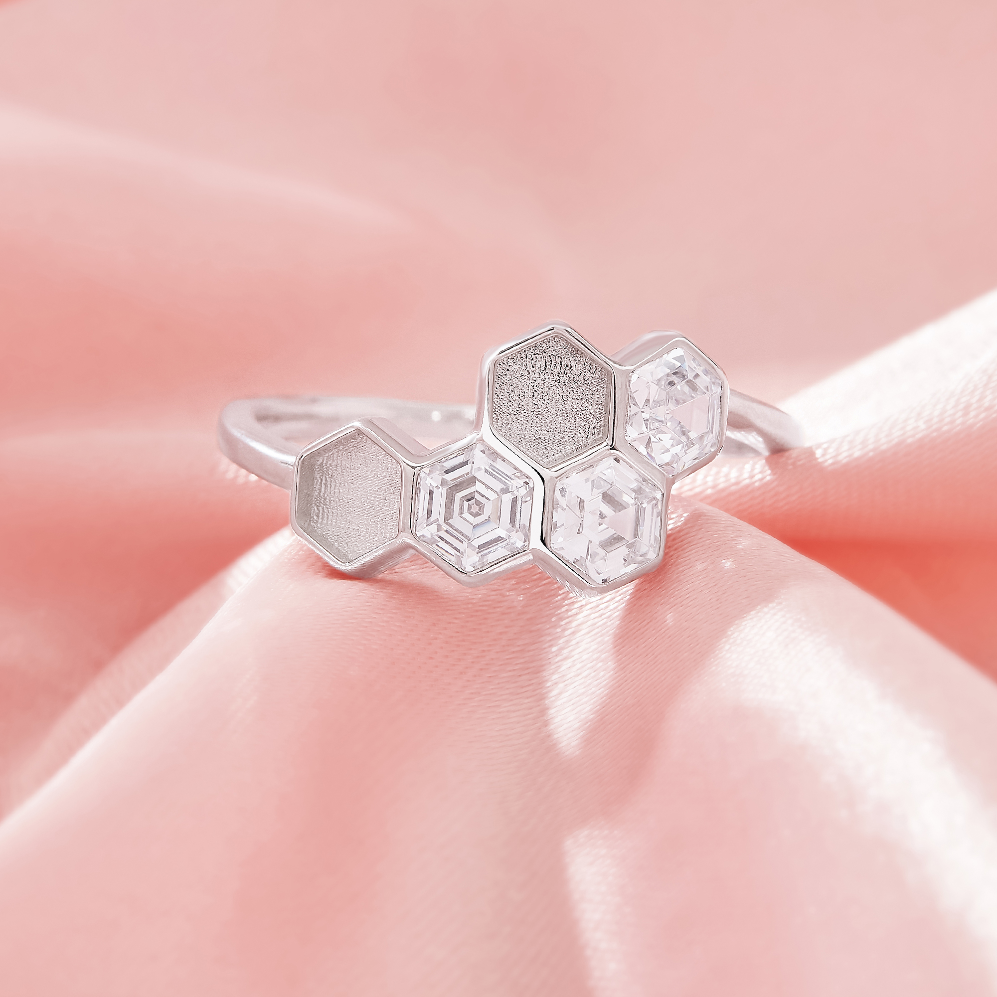 Keepsake Breast Milk Resin Hexagon Bezel Ring Settings,Honeycomb Solid 925 Sterling Silver Ring,CZ Stone Ring,DIY Ring Supplies 1294919-1