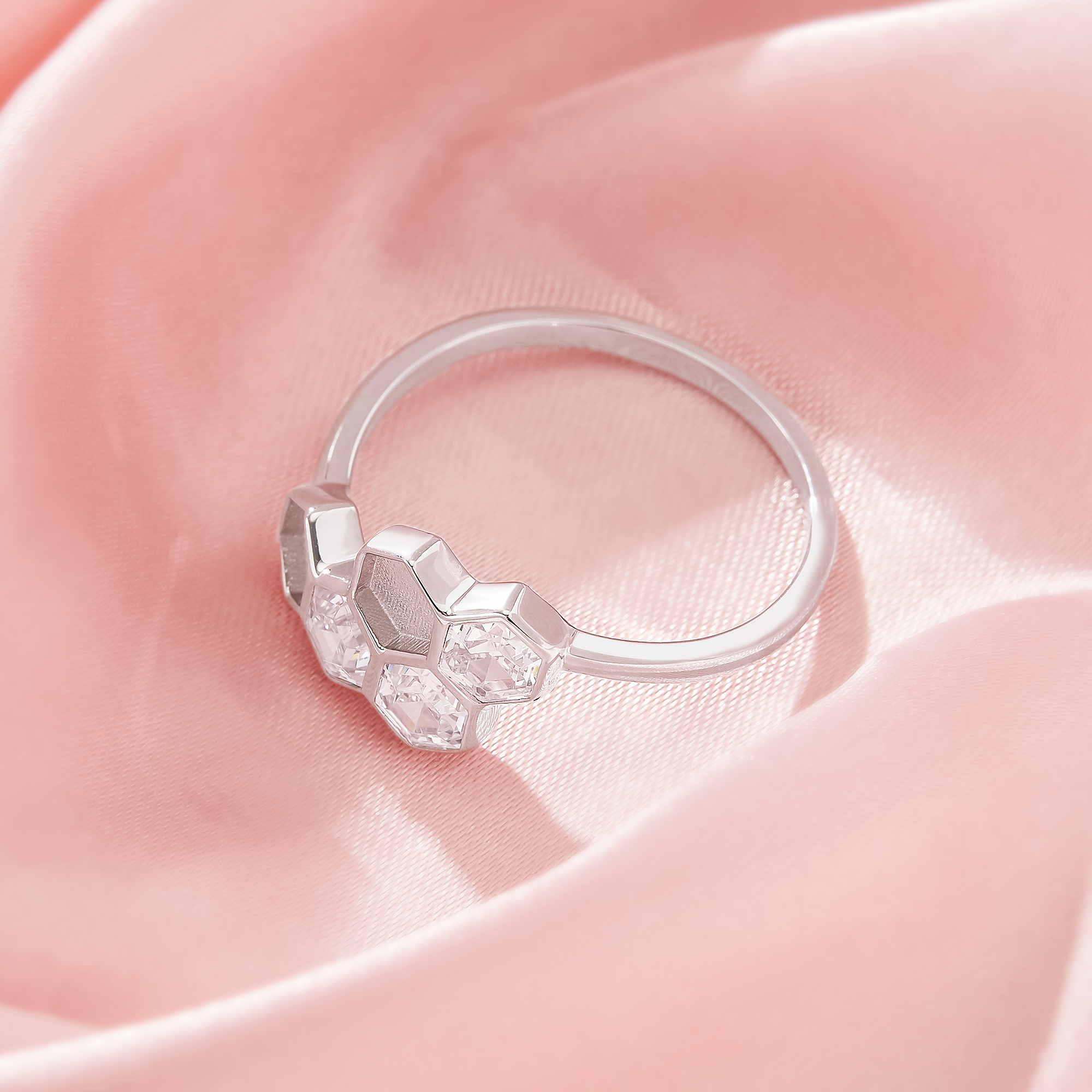 Keepsake Breast Milk Resin Hexagon Bezel Ring Settings,Honeycomb Solid 925 Sterling Silver Ring,CZ Stone Ring,DIY Ring Supplies 1294919-1