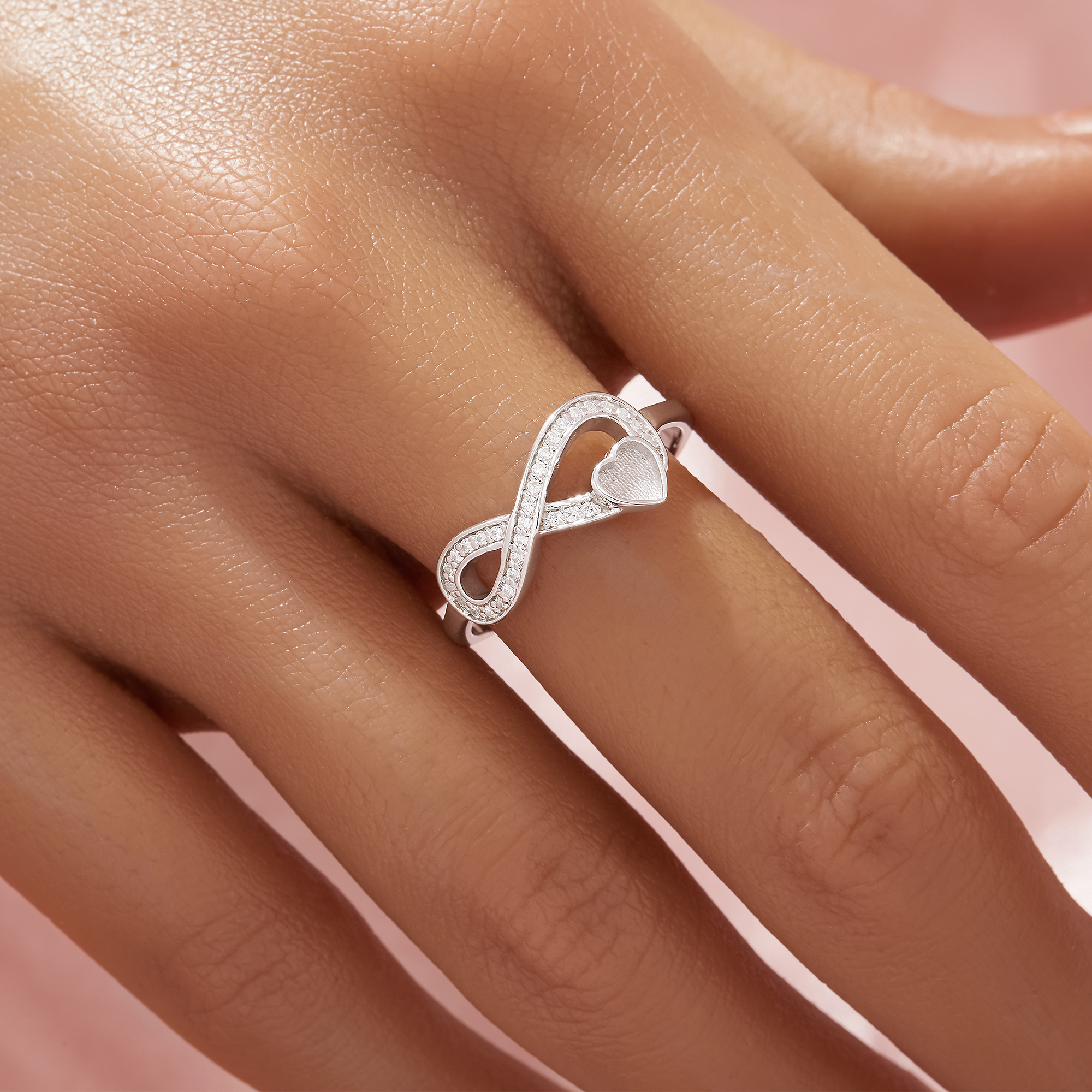 4MM Keepsake Breast Milk Resin Heart Bezel Ring Settings,Infinity Solid 925 Sterling Silver Ring,Pave CZ Stone Ring,DIY Ring Supplies 1294920