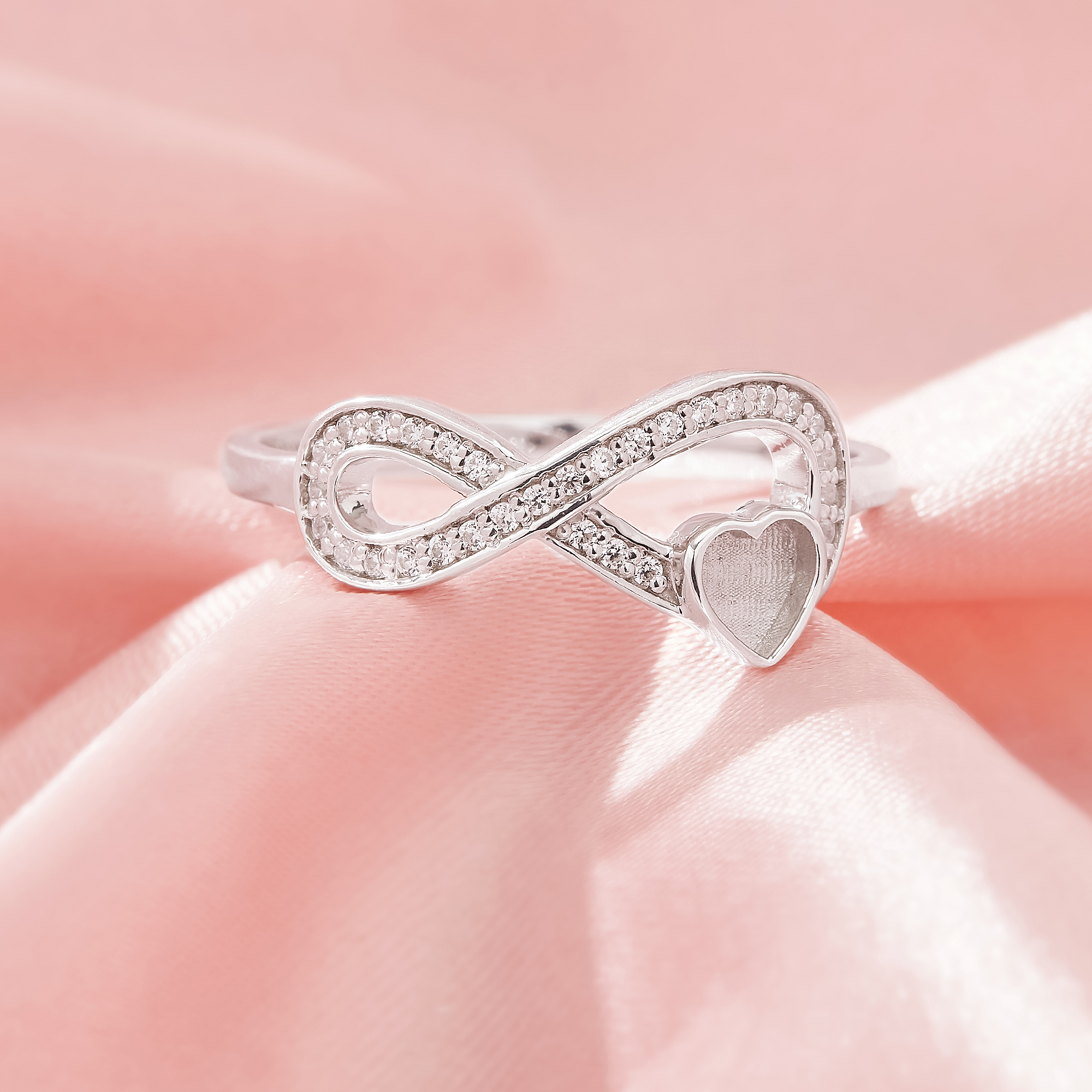 4MM Keepsake Breast Milk Resin Heart Bezel Ring Settings,Infinity Solid 925 Sterling Silver Ring,Pave CZ Stone Ring,DIY Ring Supplies 1294920