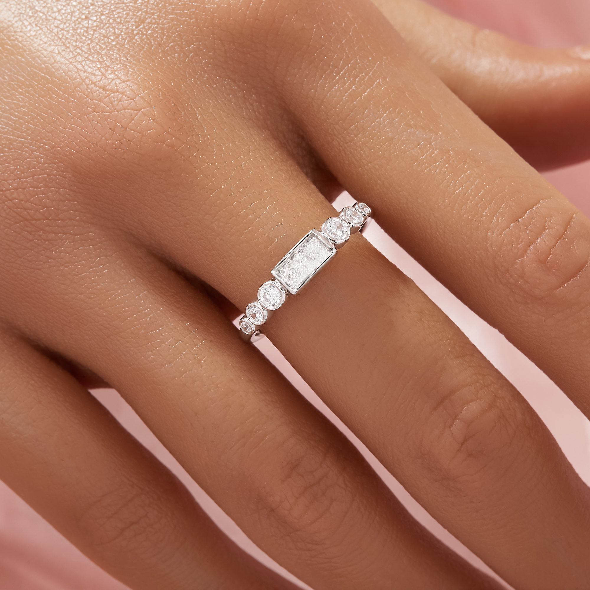 3x6MM Keepsake Breast Milk Resin Rectangle Bezel Ring Settings,Solid 925 Sterling Silver Ring,CZ Stone Rectangle Ring,DIY Ring Supplies 1294921-1