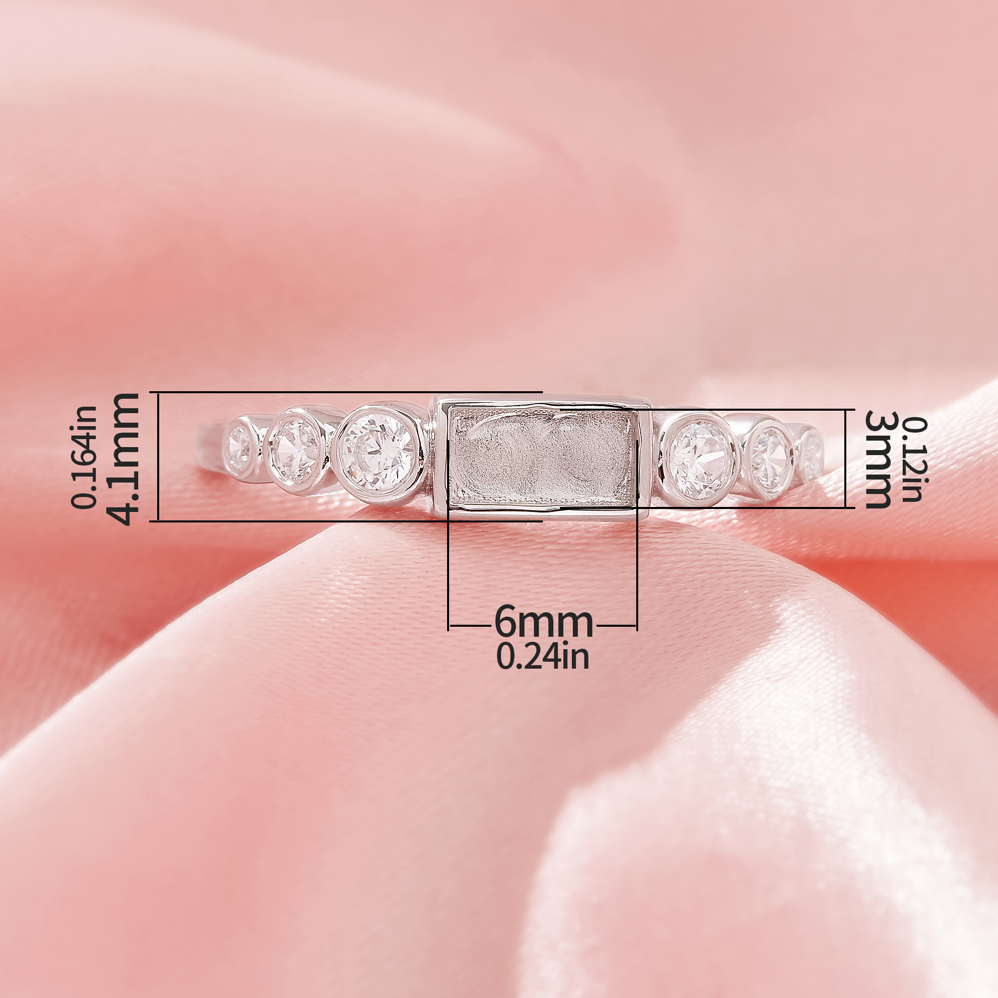 3x6MM Keepsake Breast Milk Resin Rectangle Bezel Ring Settings,Solid 925 Sterling Silver Ring,CZ Stone Rectangle Ring,DIY Ring Supplies 1294921-1