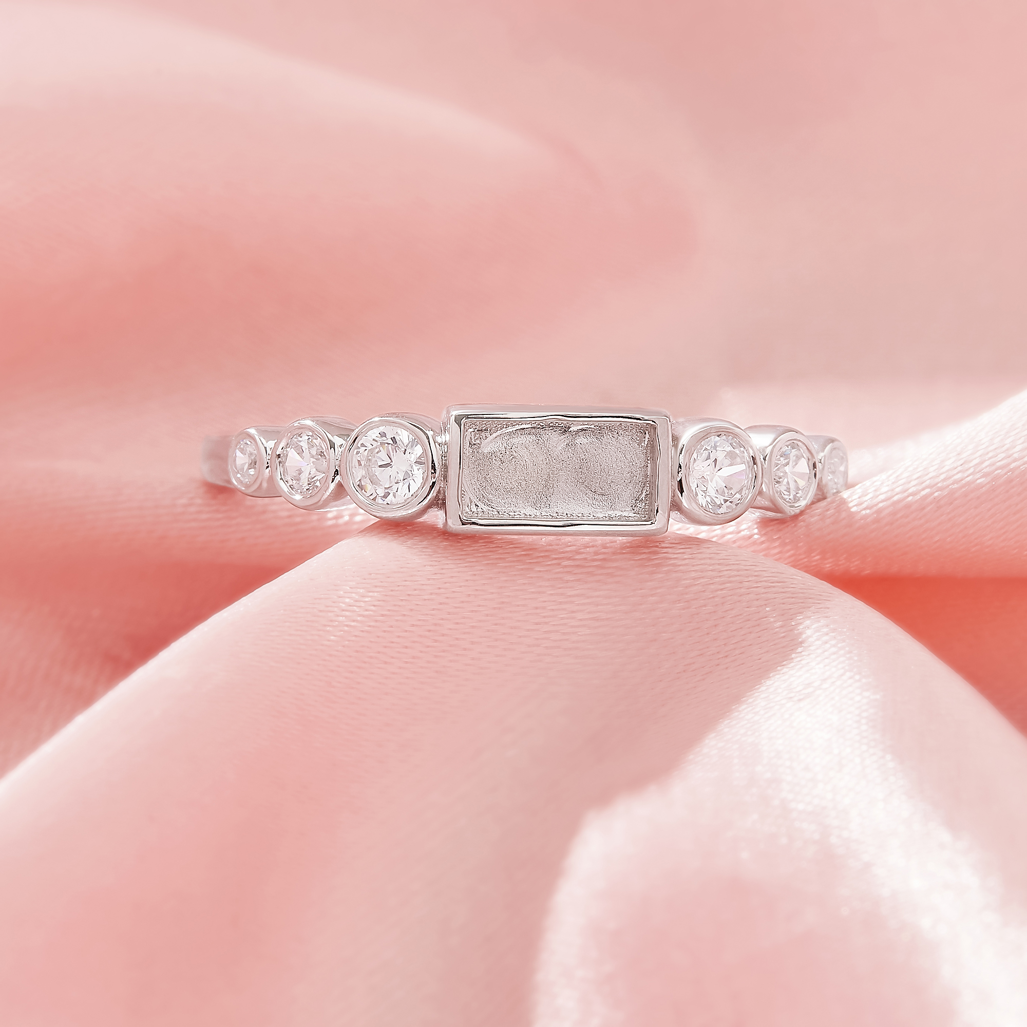 3x6MM Keepsake Breast Milk Resin Rectangle Bezel Ring Settings,Solid 925 Sterling Silver Ring,CZ Stone Rectangle Ring,DIY Ring Supplies 1294921-1