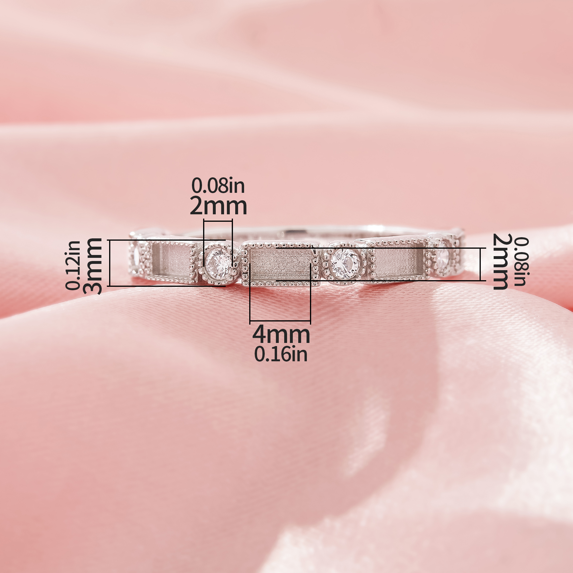 Birthstone Half Band Keepsake Breast Milk Resin Rectangle Bezel Ring Settings,Solid 925 Sterling SilverRing,DIY Ring Supplies 1294932