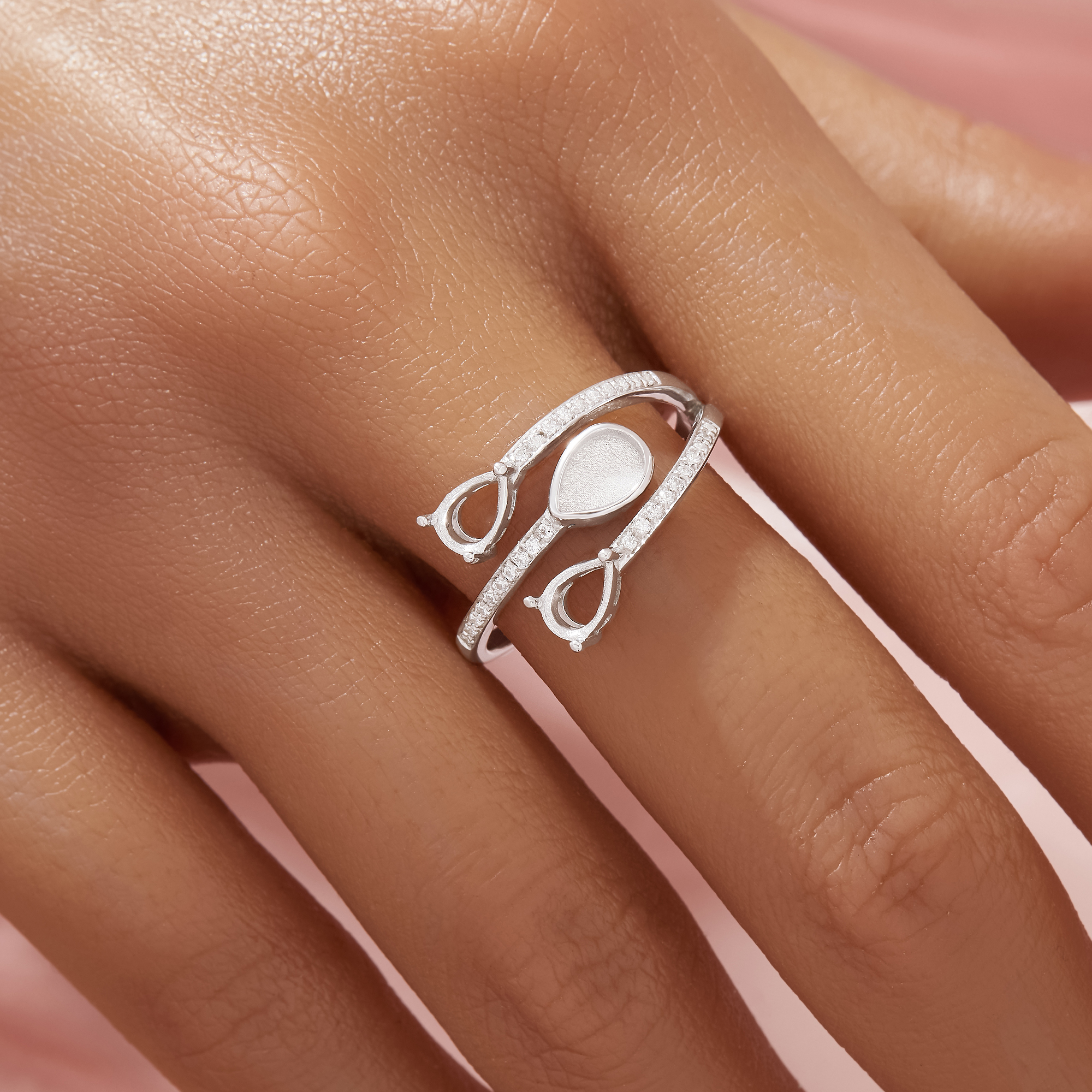 Keepsake Breast Milk Resin Pear Bezel Ring Settings With 2 Stones Pear Prong Ring Settings,Solid 925 Sterling SilverRing,Family Ring,Adjustable Ring 1294936