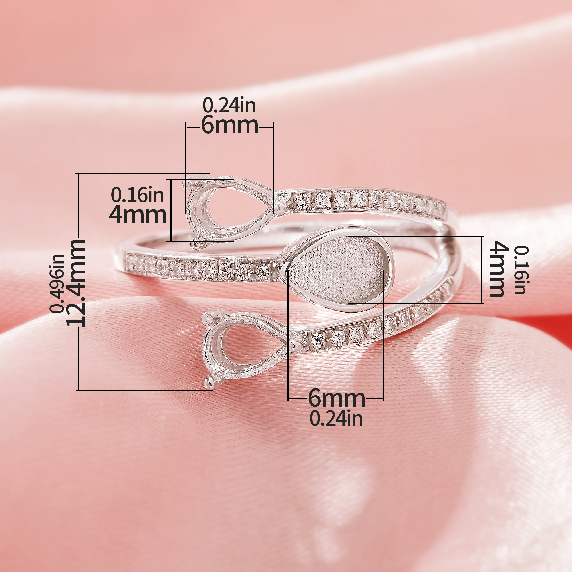 Keepsake Breast Milk Resin Pear Bezel Ring Settings With 2 Stones Pear Prong Ring Settings,Solid 925 Sterling SilverRing,Family Ring,Adjustable Ring 1294936