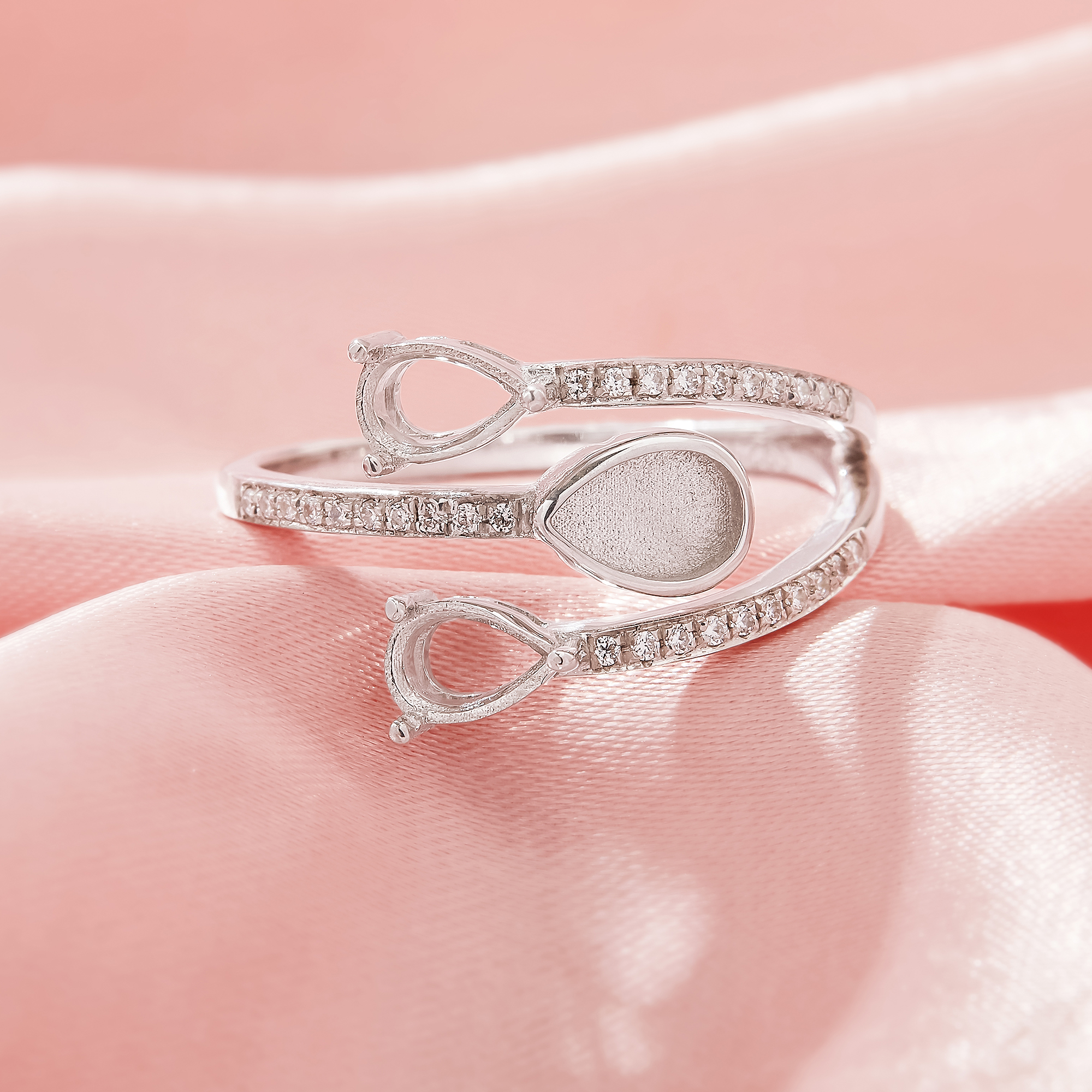 Keepsake Breast Milk Resin Pear Bezel Ring Settings With 2 Stones Pear Prong Ring Settings,Solid 925 Sterling SilverRing,Family Ring,Adjustable Ring 1294936